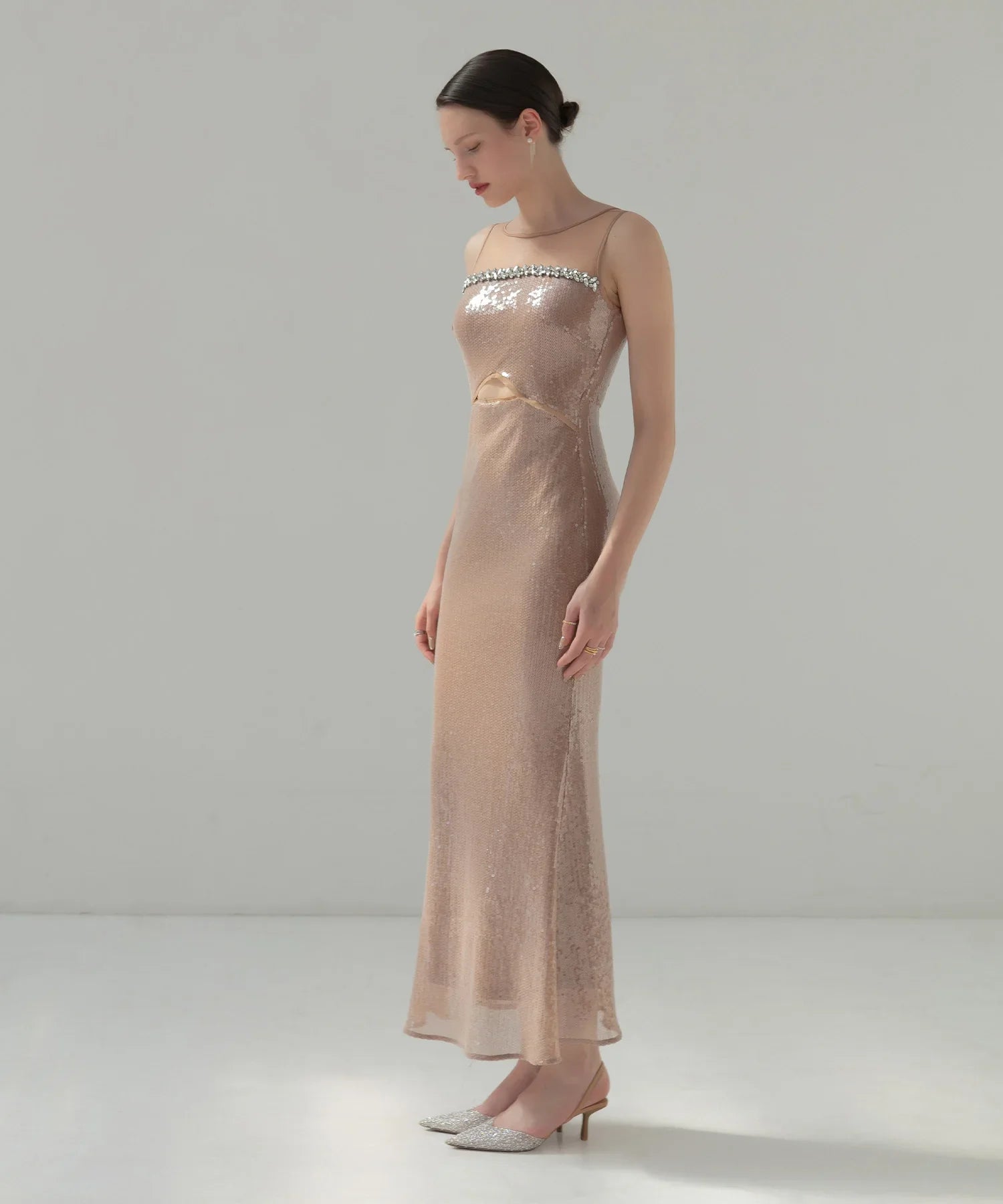 【LEJA LUXE】2WAYファースリーブスパンコールマーメイドドレス