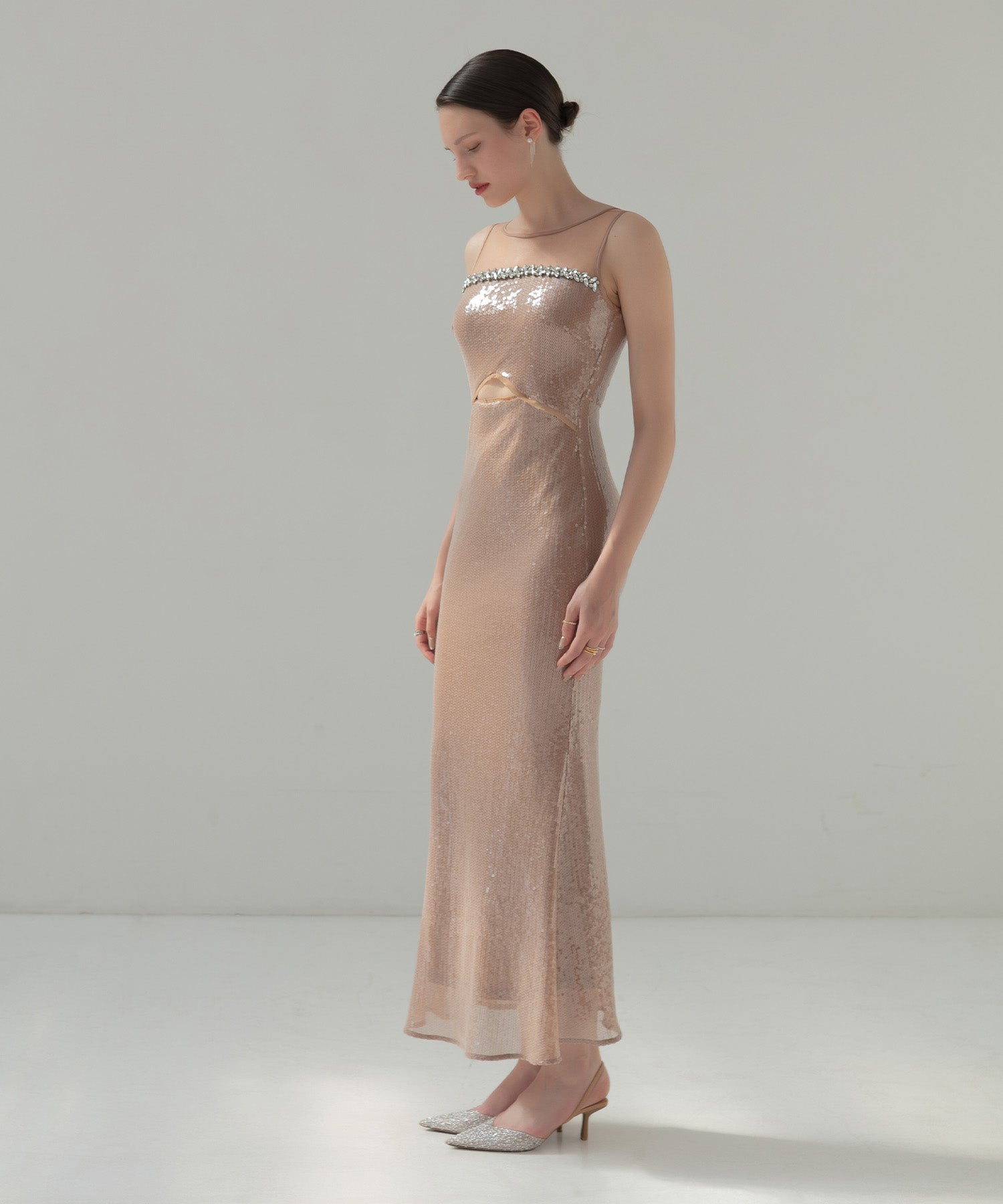 【LEJA LUXE】2WAYファースリーブスパンコールマーメイドドレス