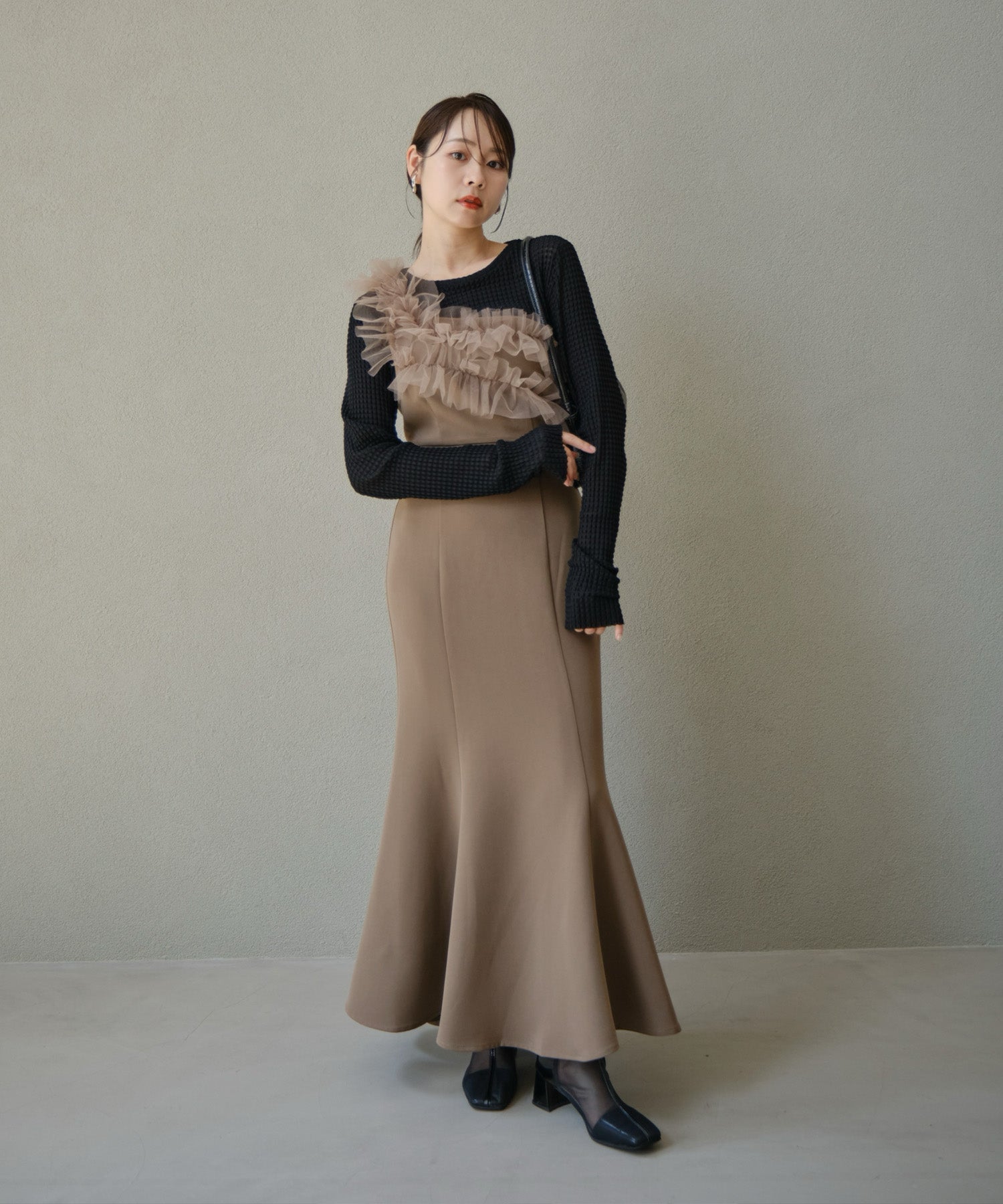 【当日発送】フラワーモチーフアシンメトリーチュールマーメイドワンピースドレス