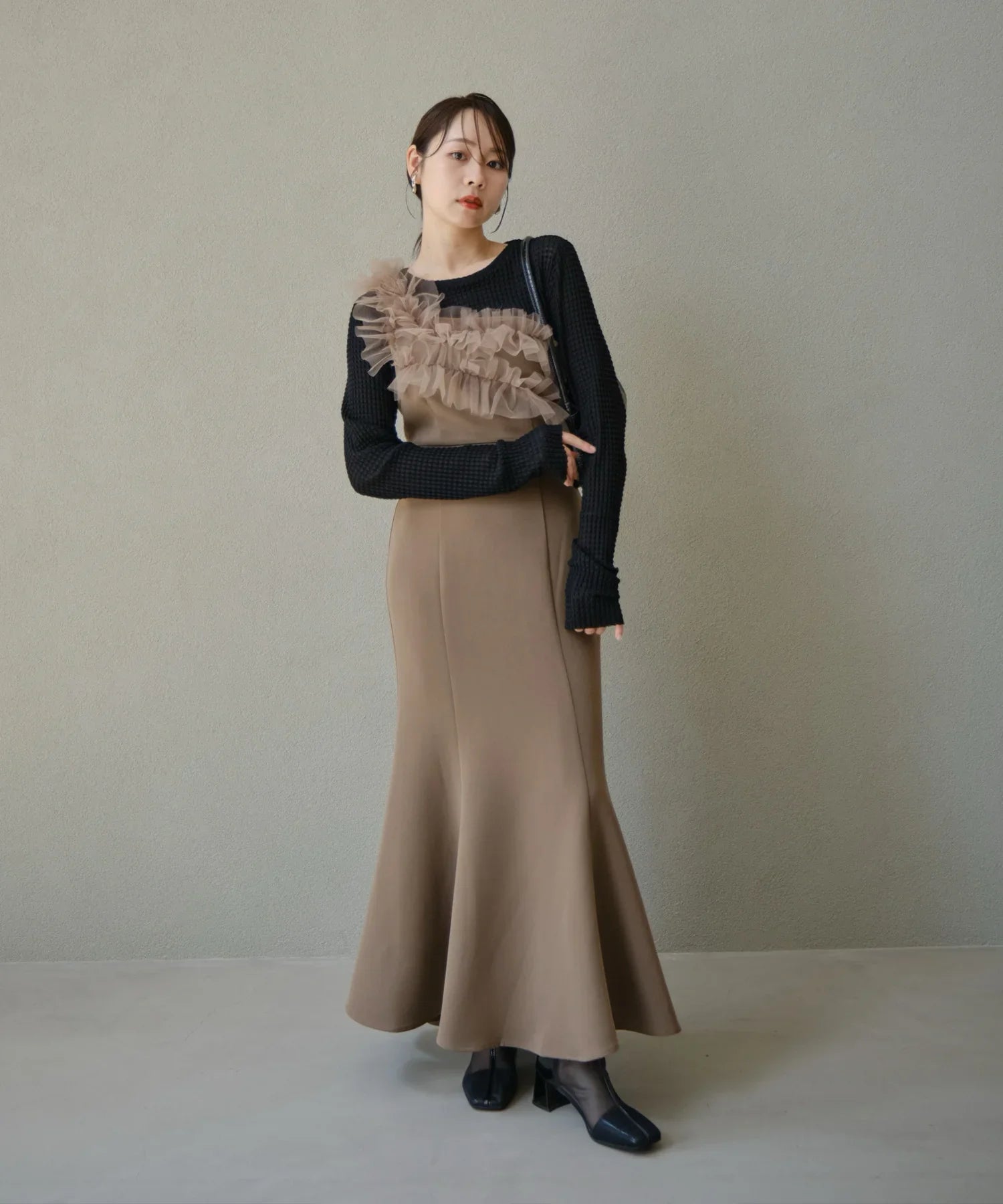 【当日発送】フラワーモチーフアシンメトリーチュールマーメイドワンピースドレス