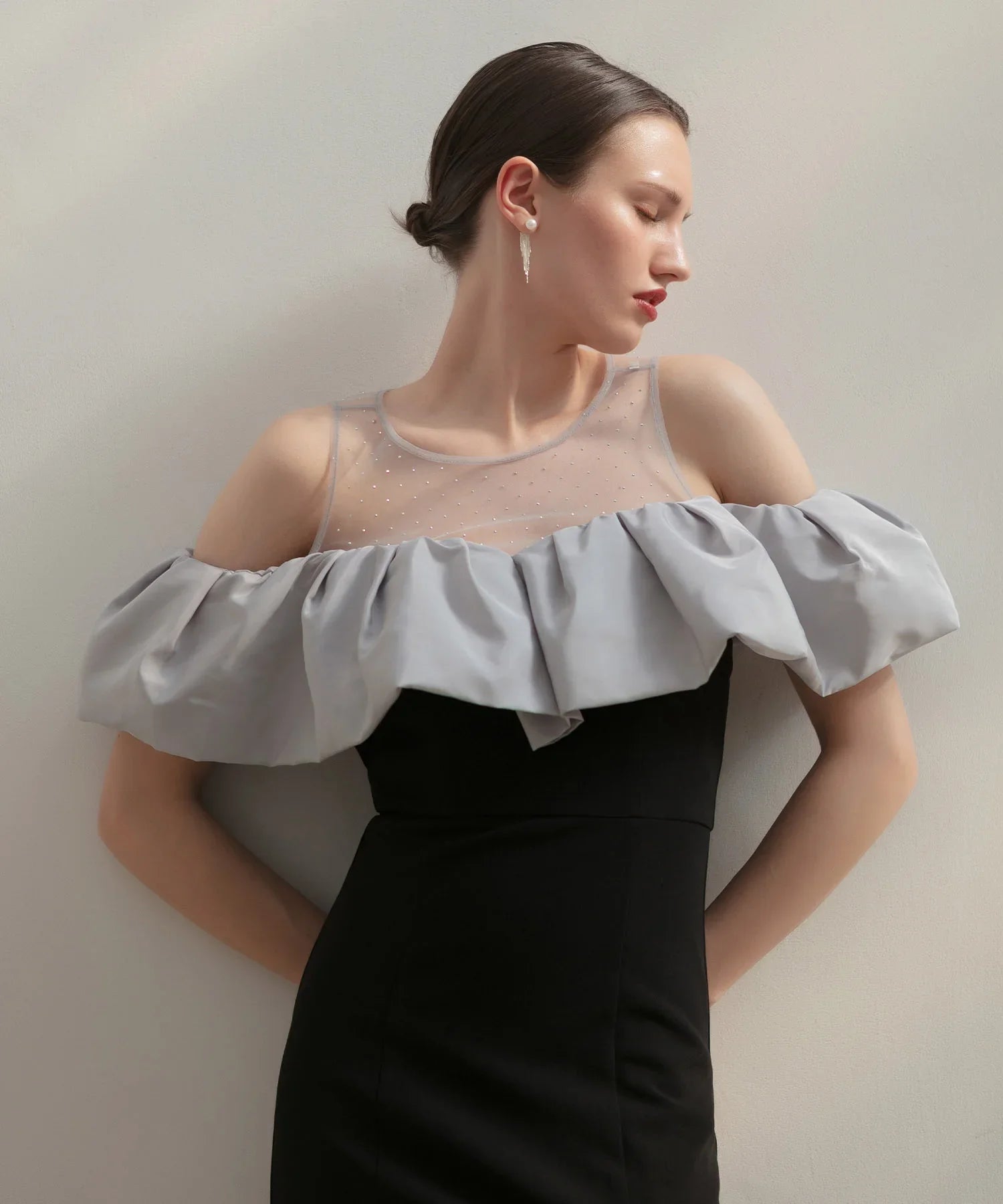 【LEJA LUXE】2WAY Stone Peplum Bustier Mermaid Dress