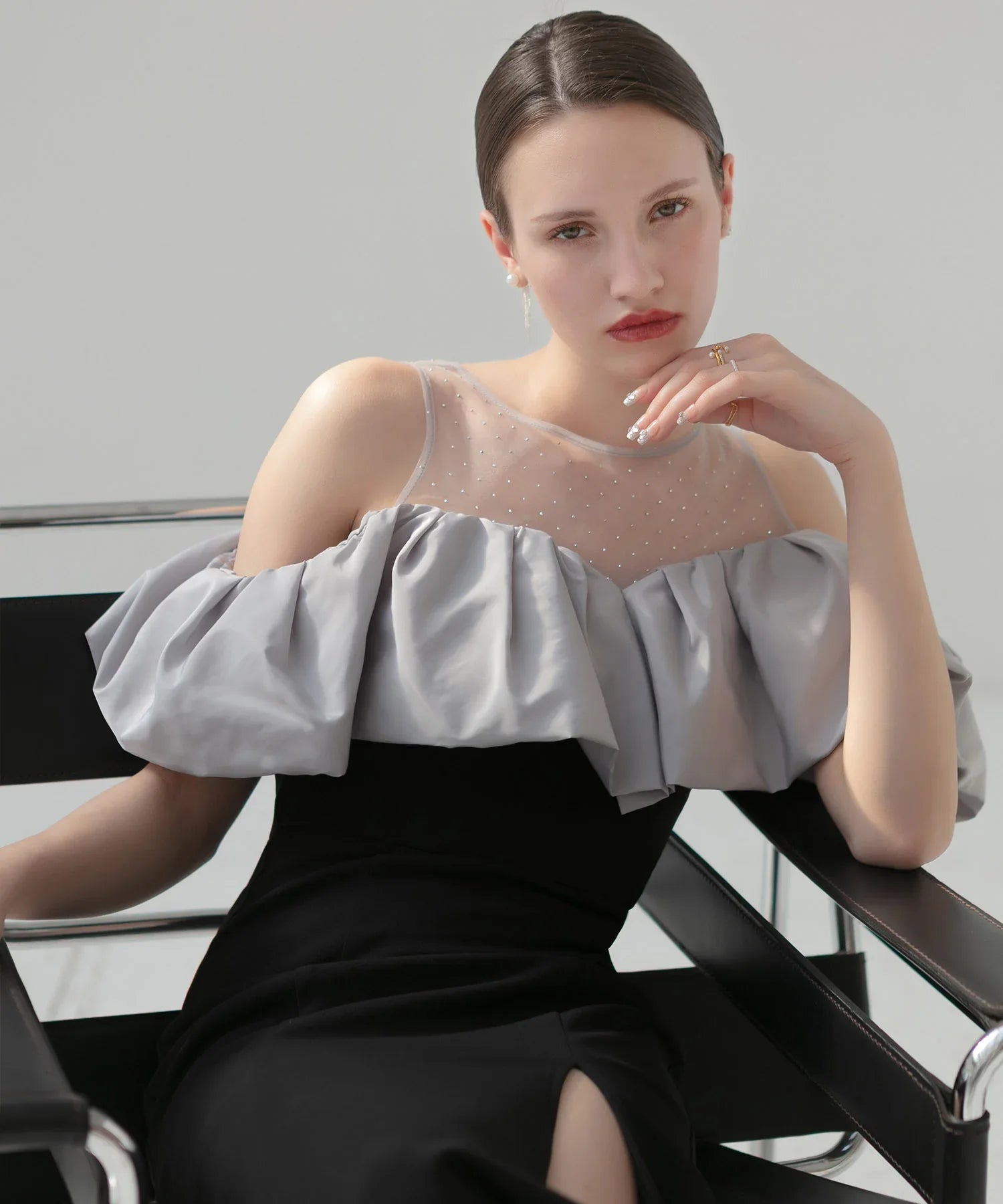 【LEJA LUXE】2WAY Stone Peplum Bustier Mermaid Dress