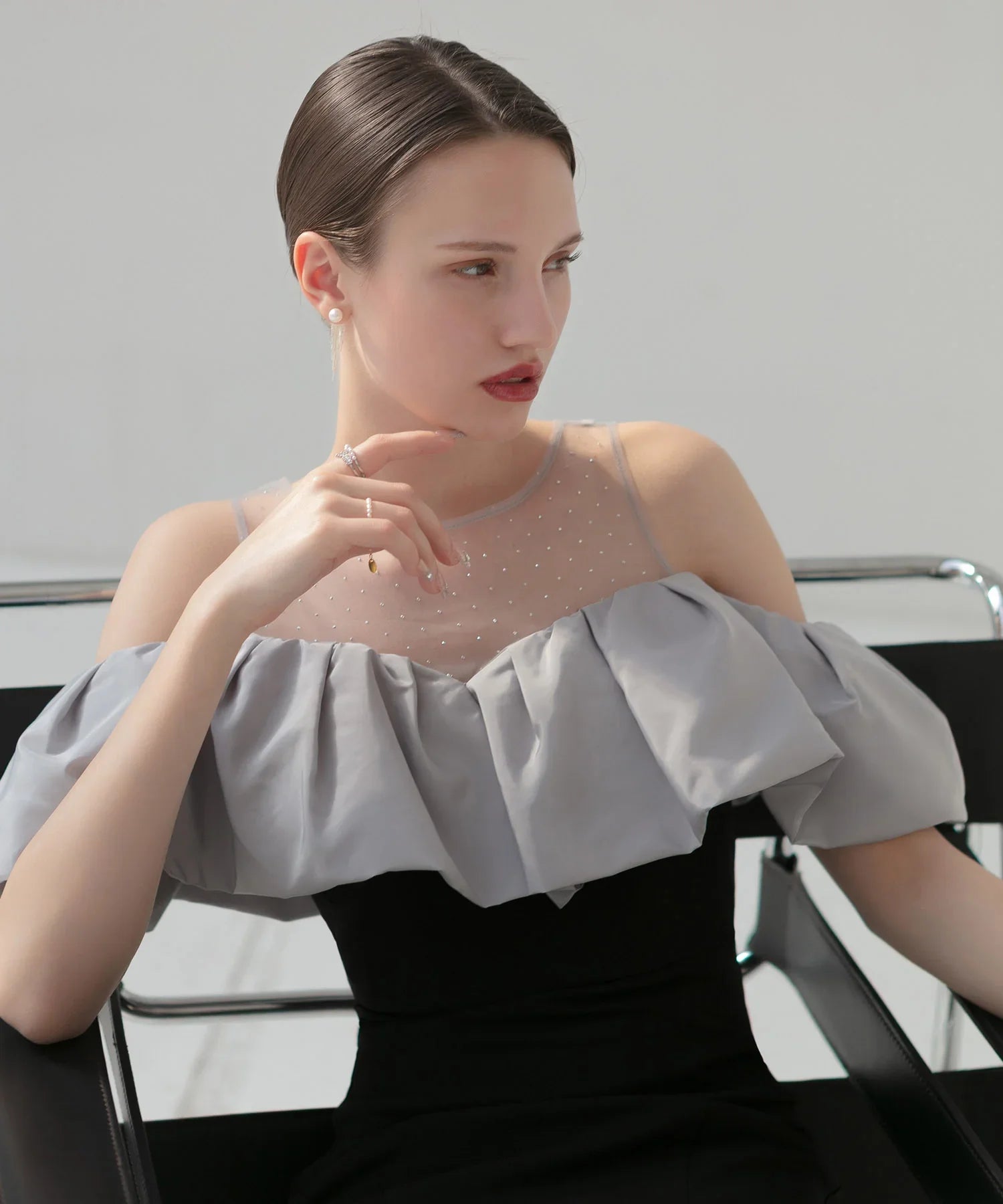 【LEJA LUXE】2WAY Stone Peplum Bustier Mermaid Dress