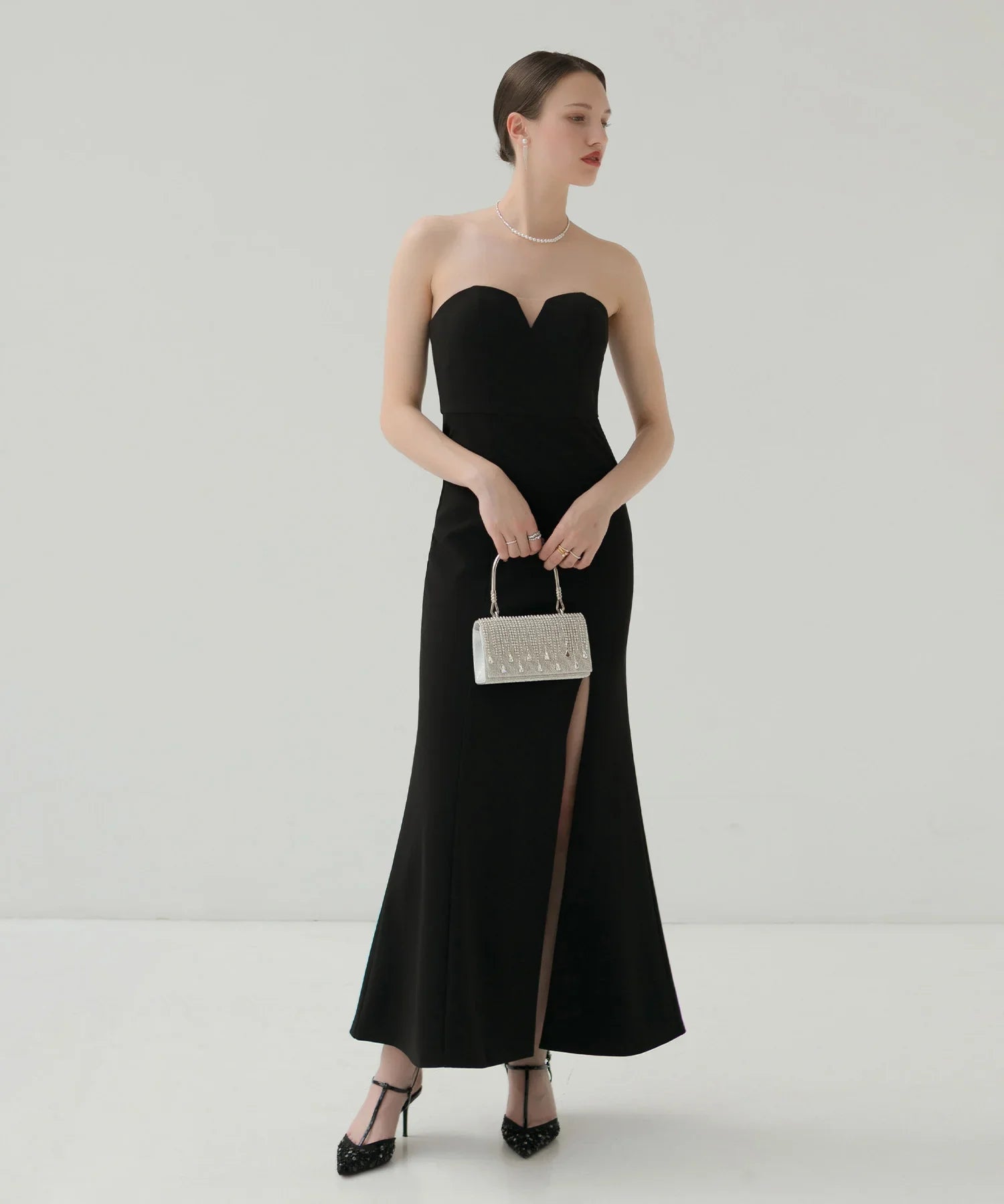 【LEJA LUXE】2WAY Stone Peplum Bustier Mermaid Dress