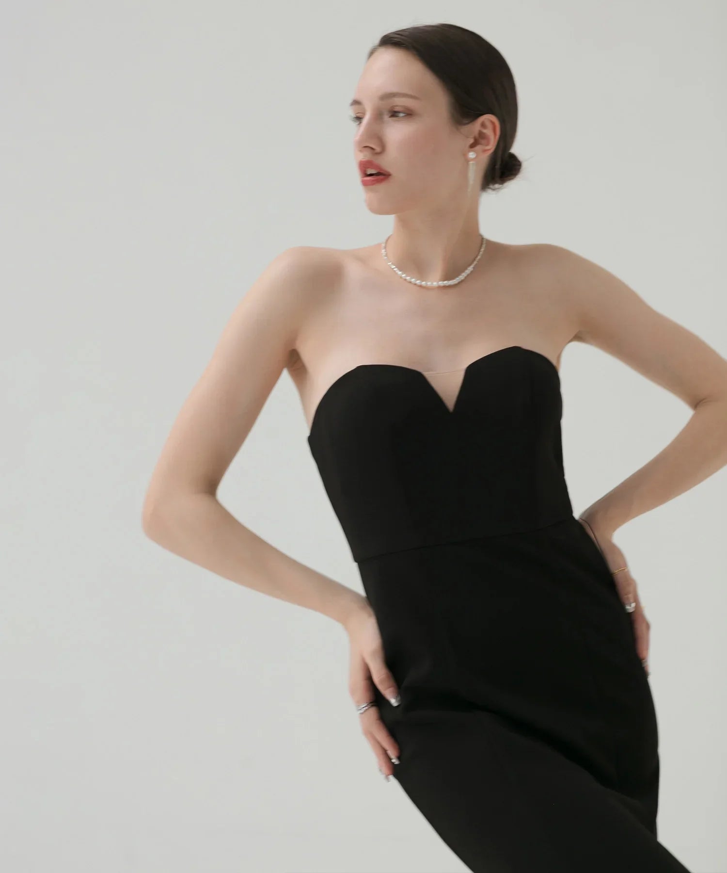 【LEJA LUXE】2WAY Stone Peplum Bustier Mermaid Dress