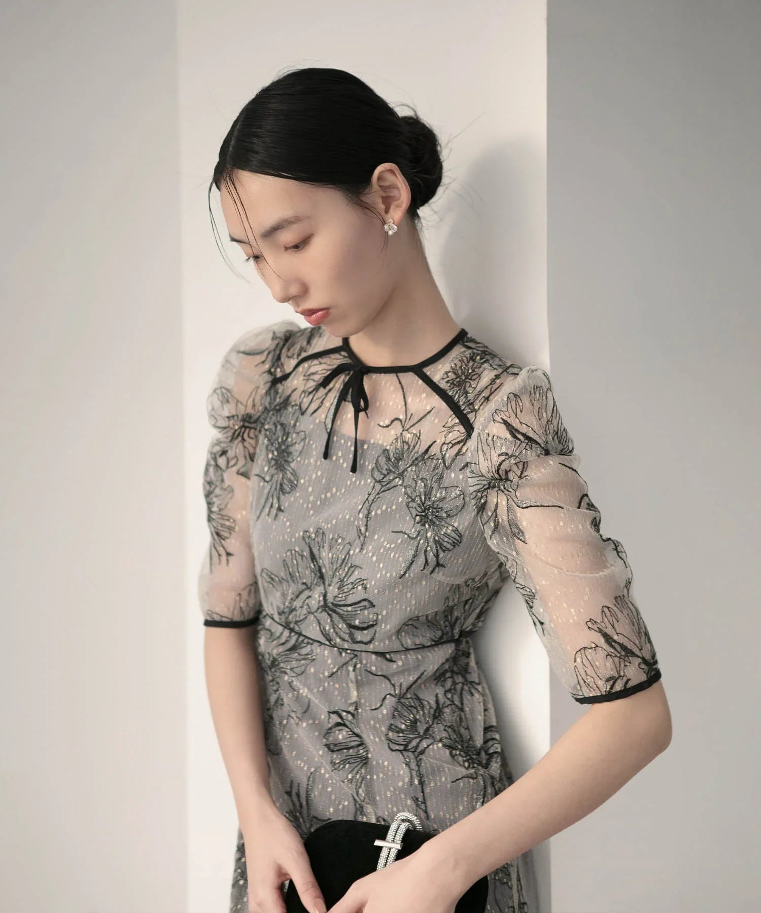 【當天出貨】碎花緞帶泡泡袖魚尾裙