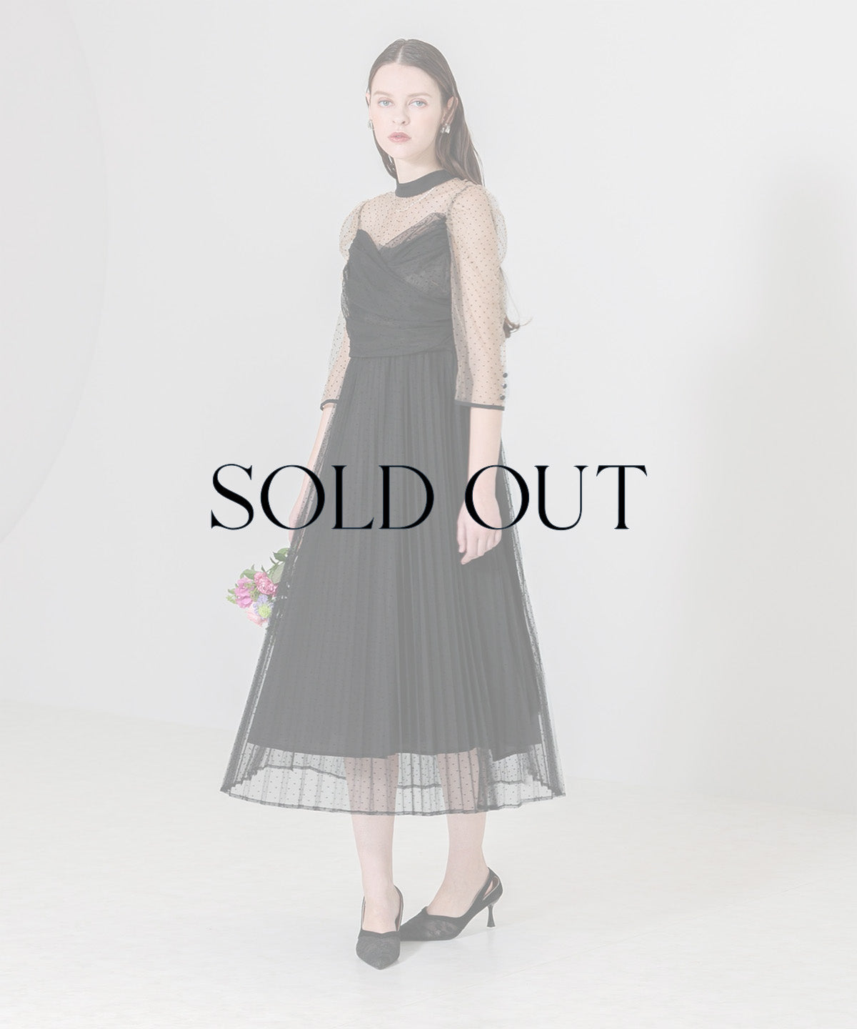 SOLDOUT】レースドットチュールリボンワンピースドレス