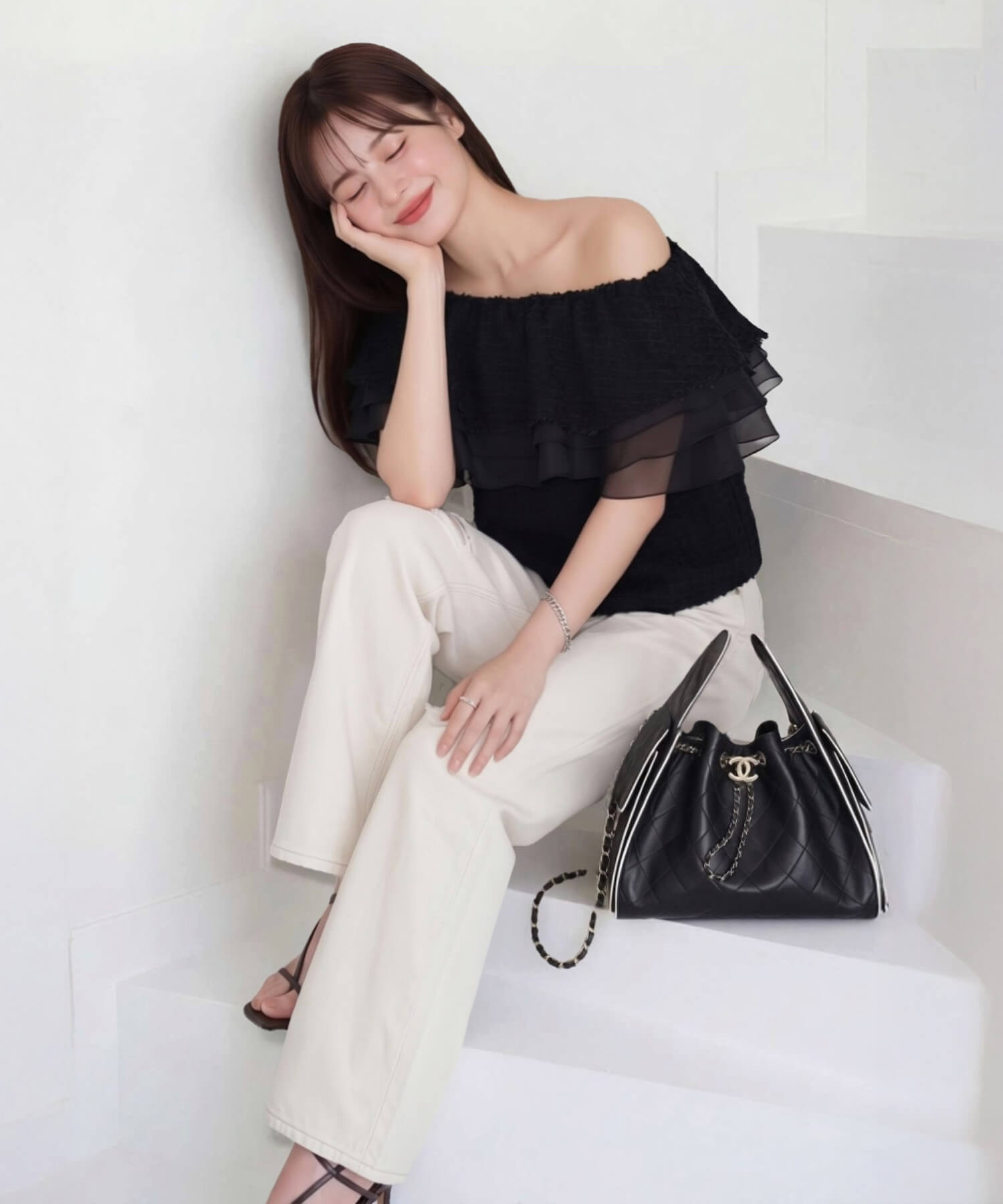 【COMING SOON】3WAYオフショルフリンジシアーレイヤードトップス