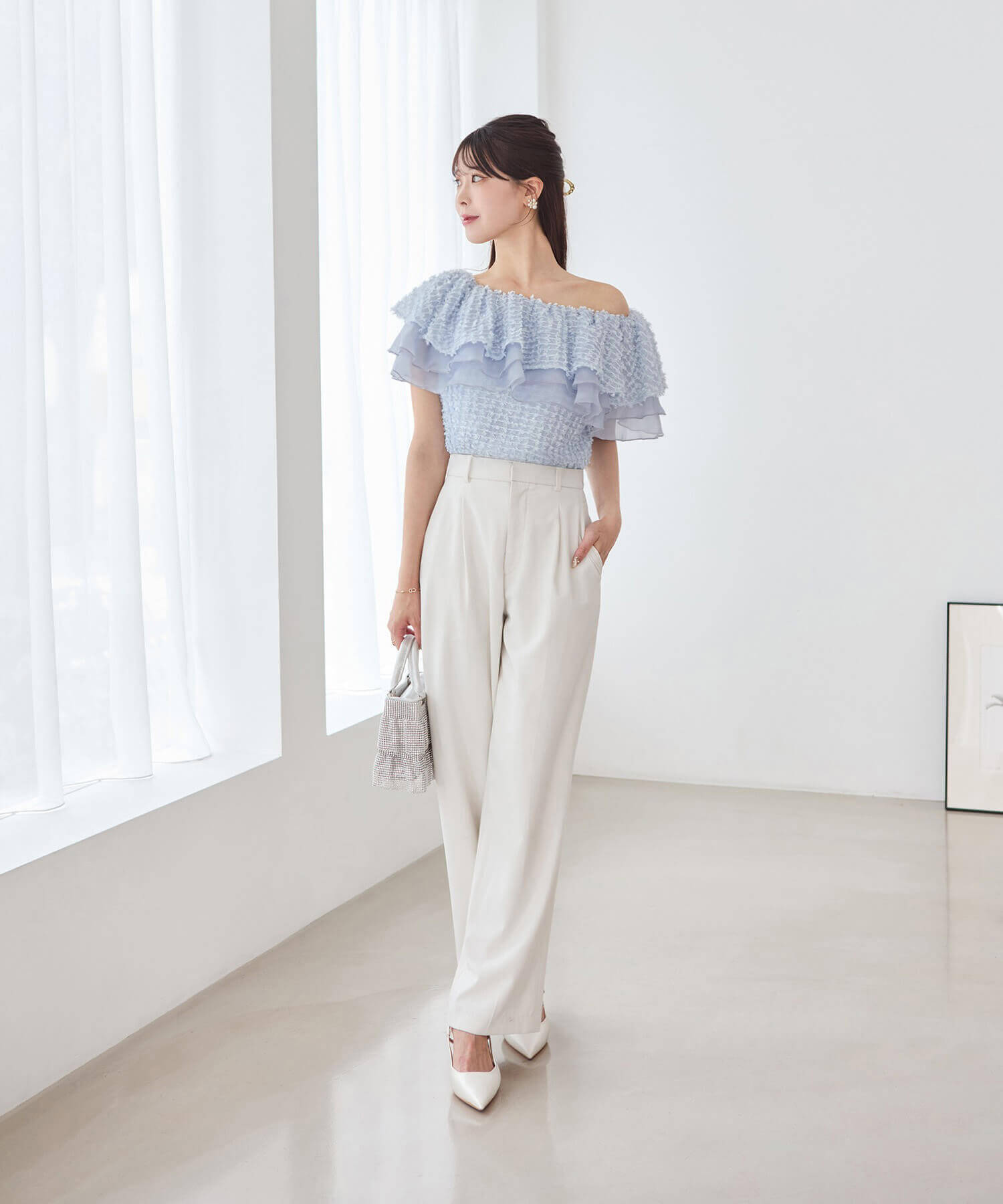 【当日発送】3WAYオフショルフリンジシアーレイヤードトップス