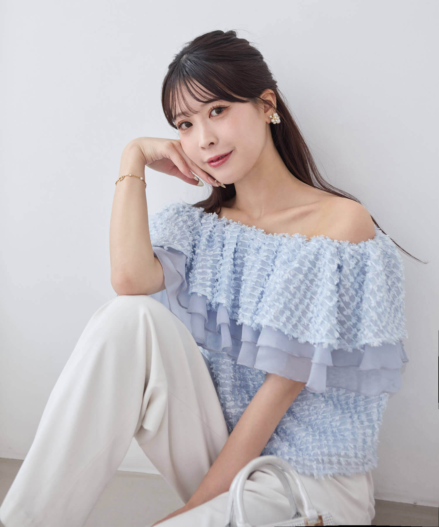 【当日発送】3WAYオフショルフリンジシアーレイヤードトップス