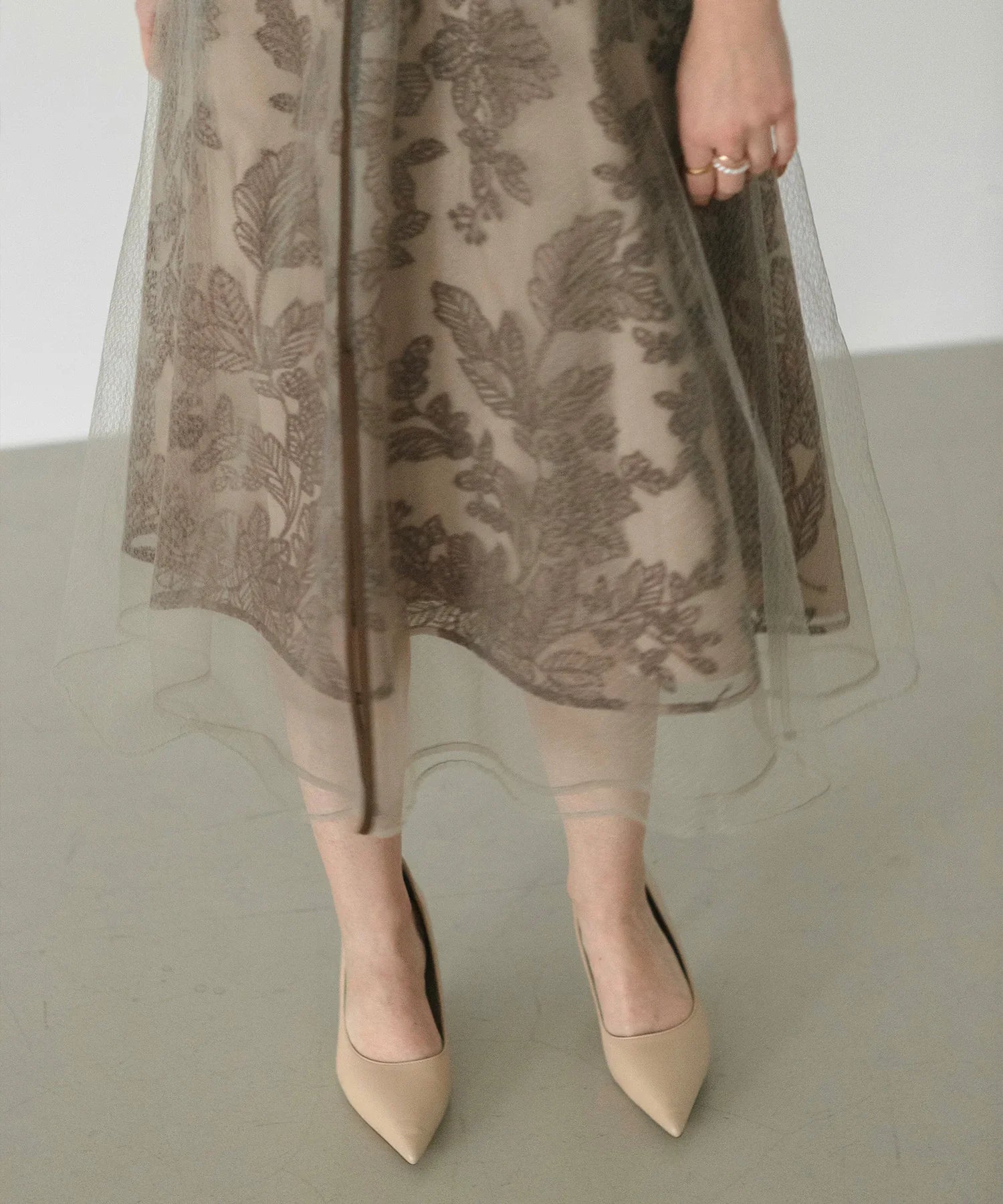 【当日発送】チュールパイピングリーフベルトAラインワンピースドレス