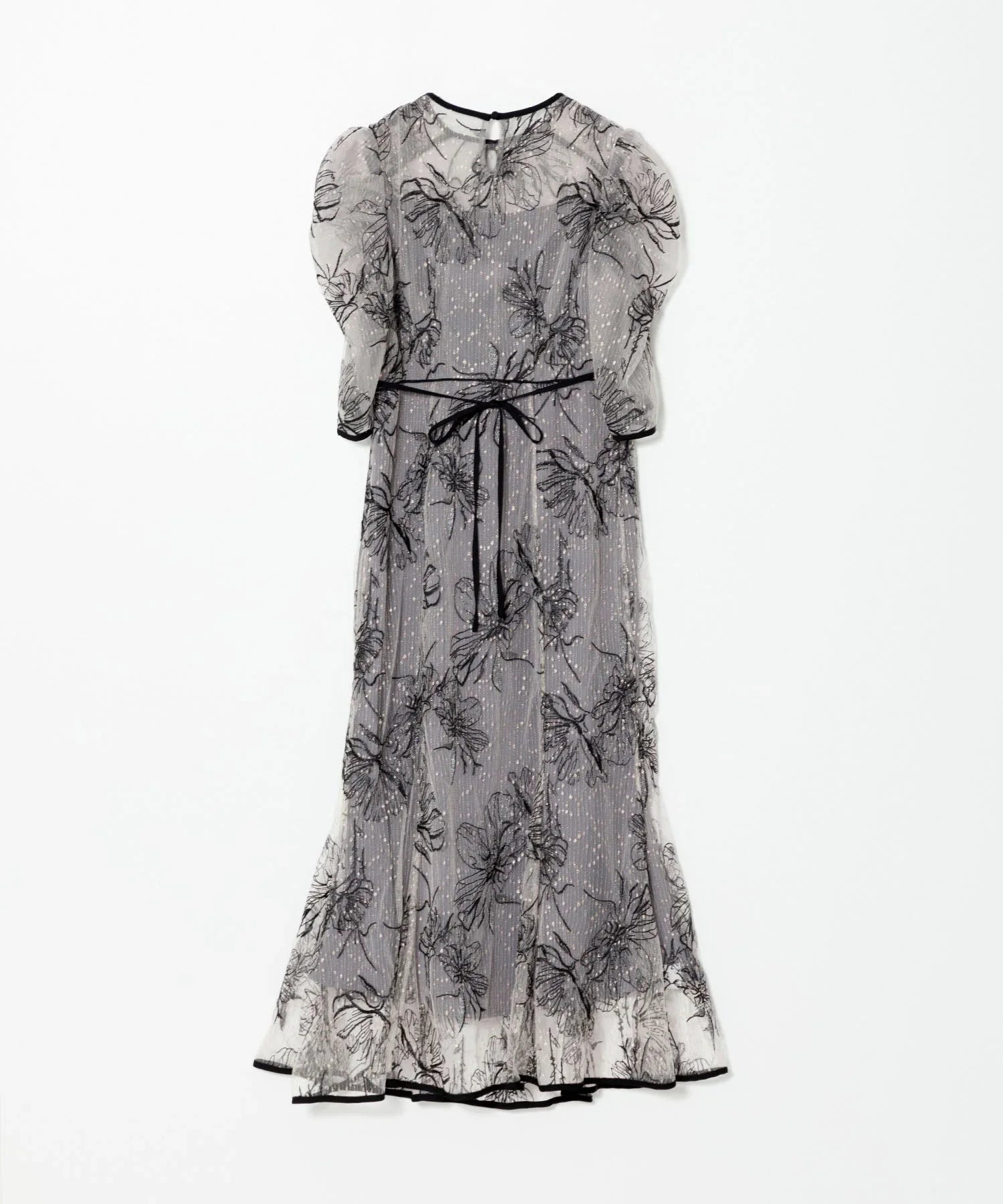 【當天出貨】碎花緞帶泡泡袖魚尾裙