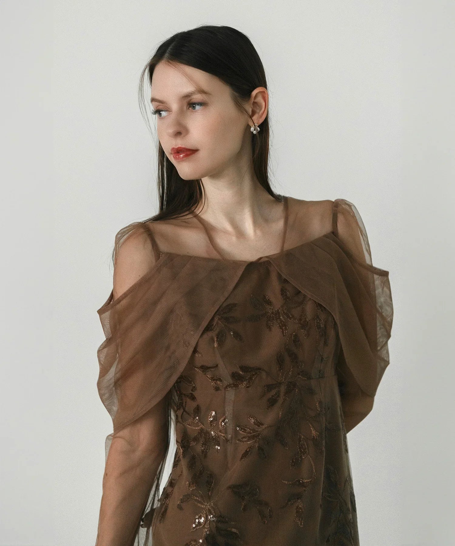 【一部当日発送】チュールロングスリーブリーフIラインワンピースドレス