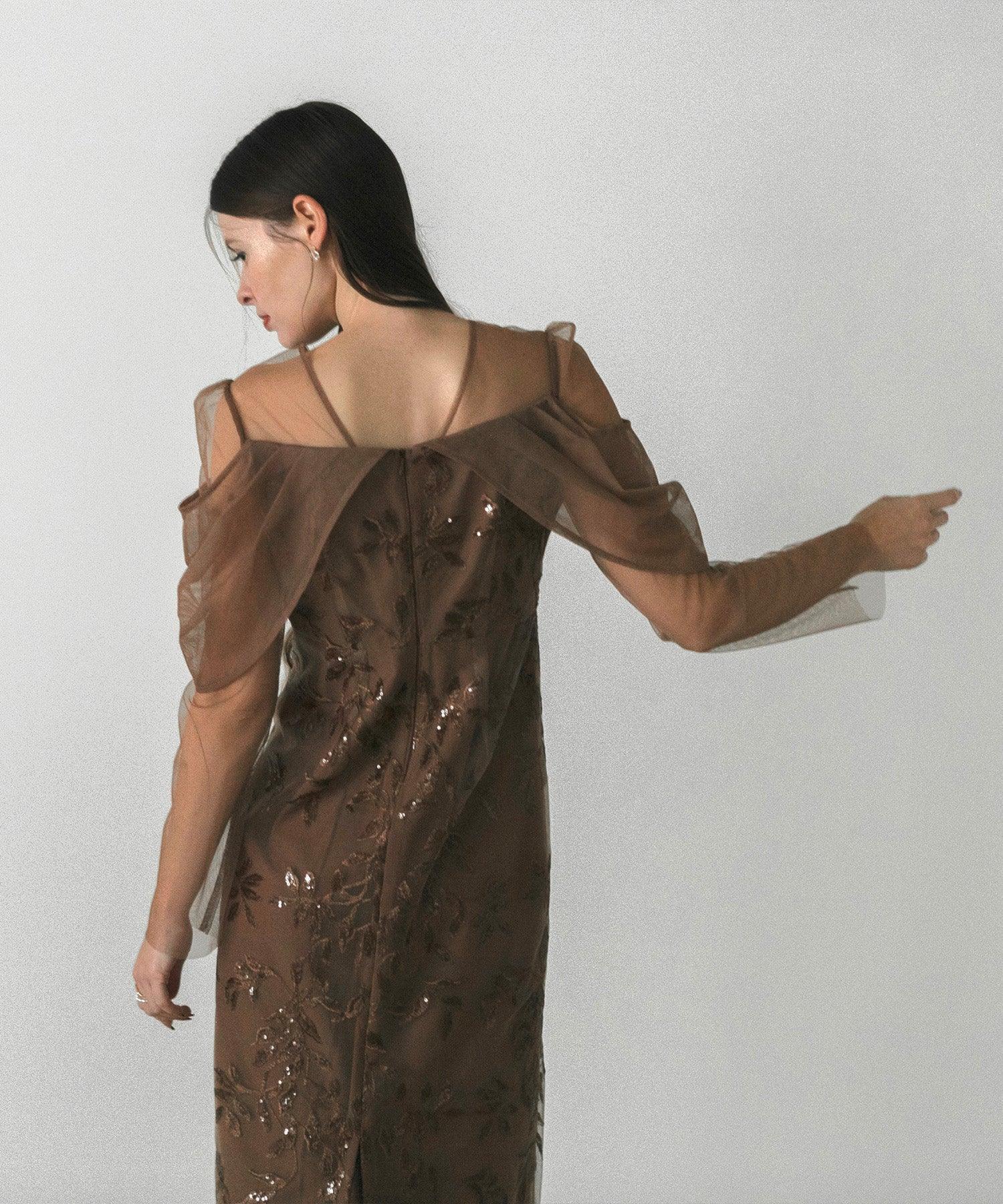 【一部当日発送】チュールロングスリーブリーフIラインワンピースドレス