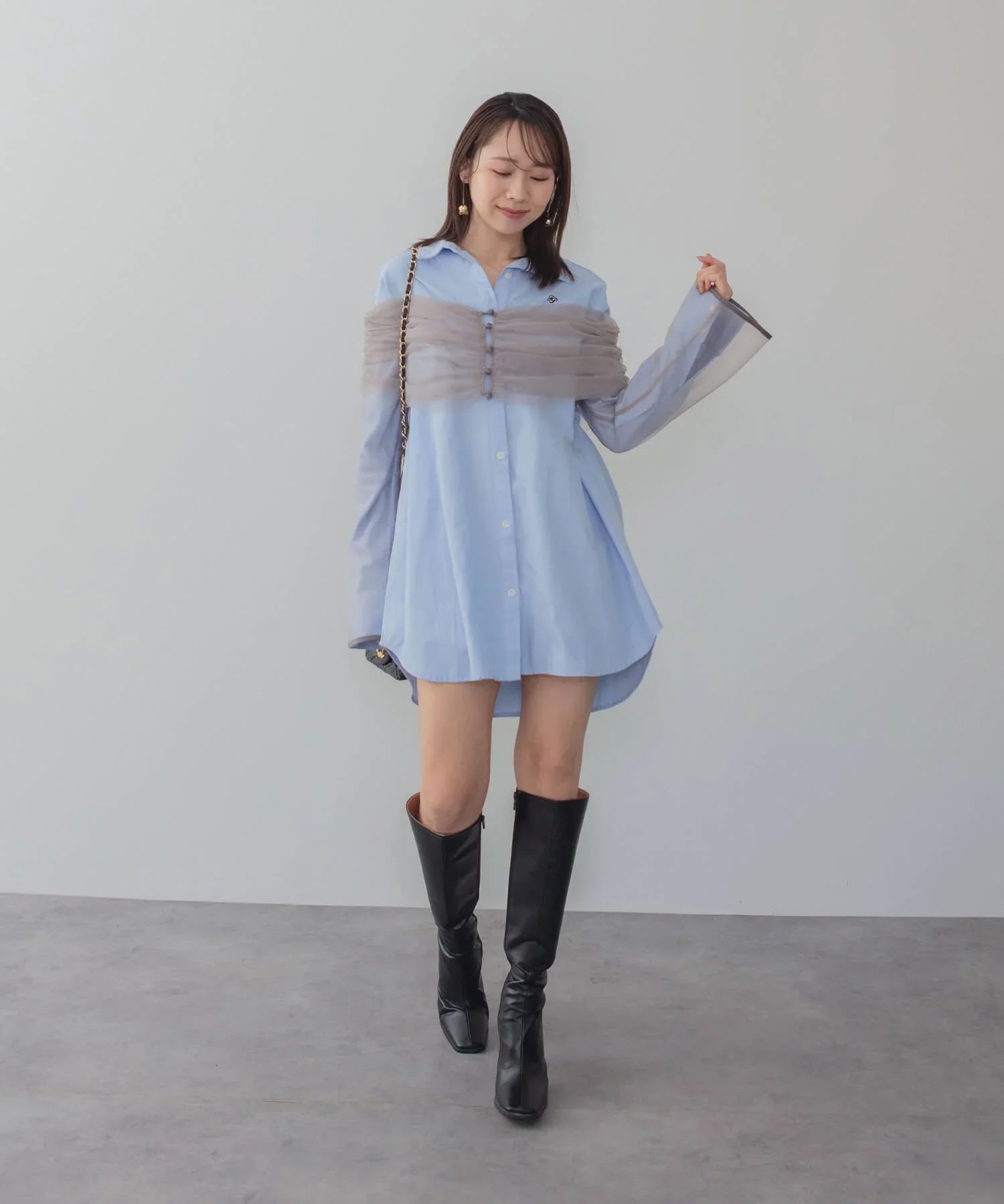 【当日発送】チュールオフショルダー花柄Iラインワンピースドレス