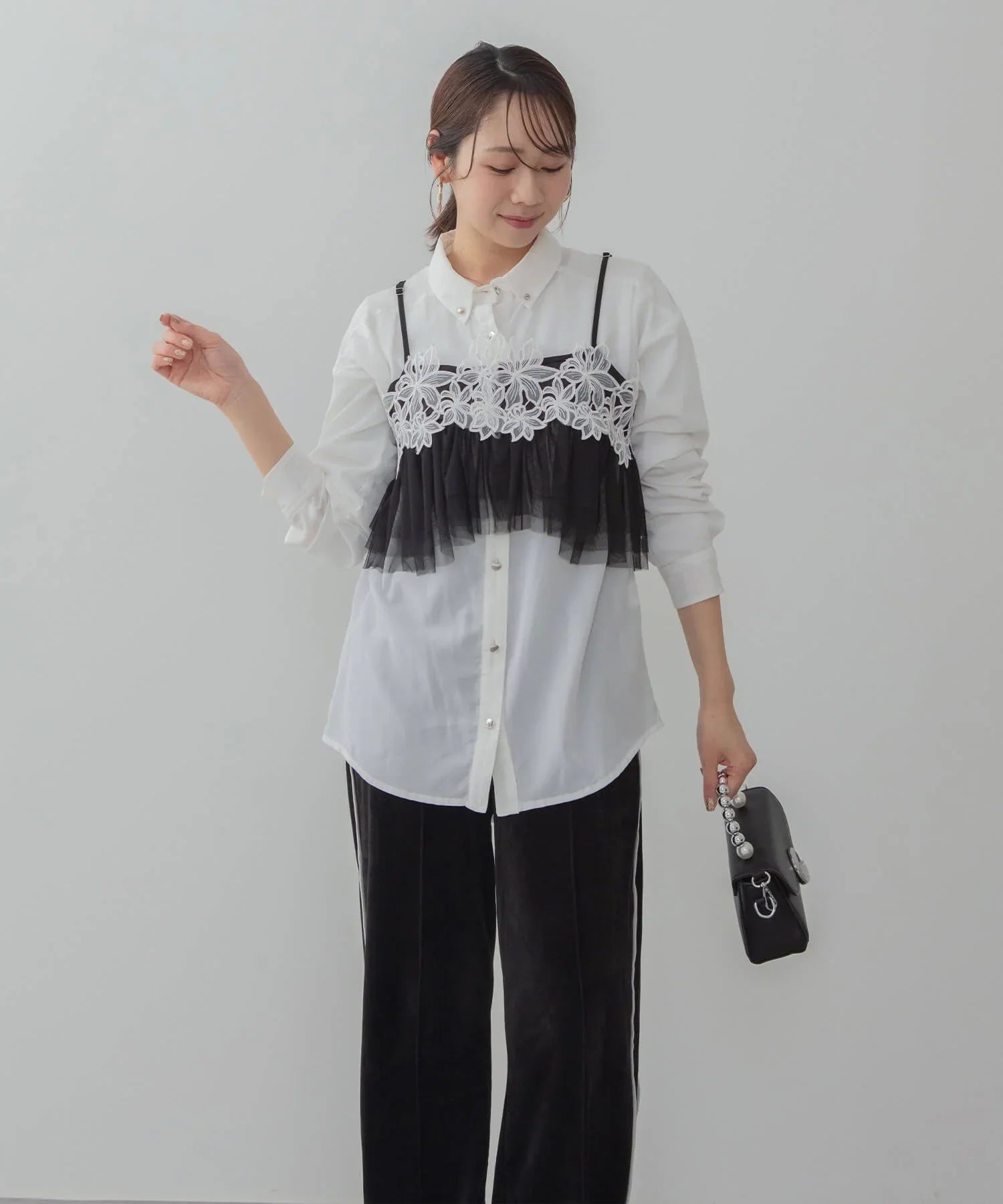 【当日発送】レースフラワースパンコールエンブロイダリービスチェIラインワンピースドレス