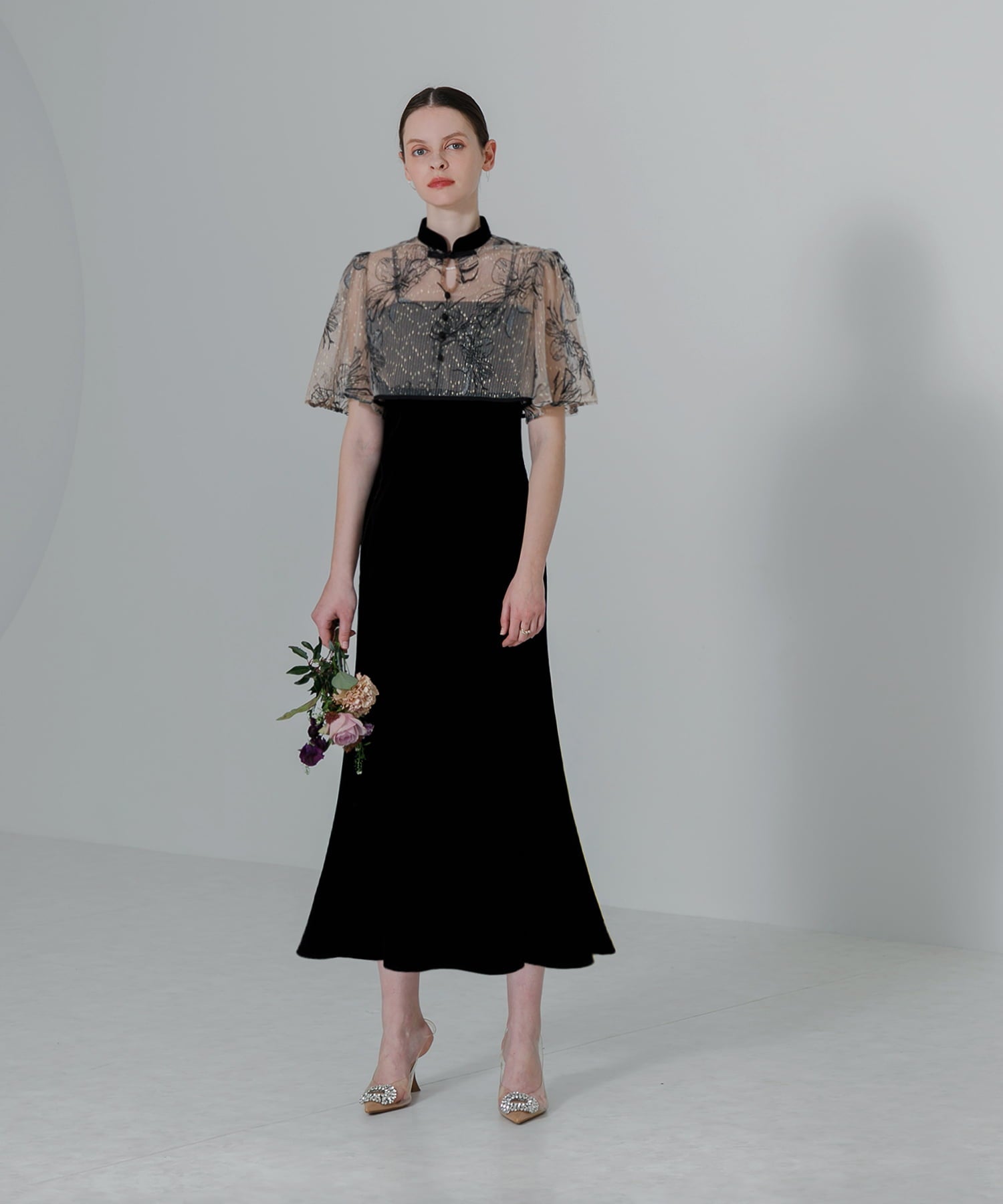 【当日発送】パイピング花柄ボレロベロアマーメイドワンピースドレス