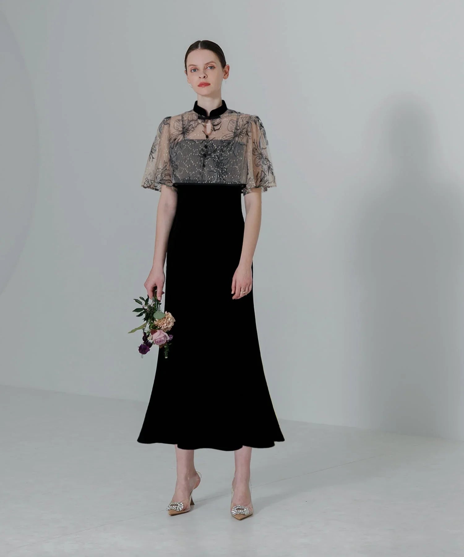 【当日発送】パイピング花柄ボレロベロアマーメイドワンピースドレス