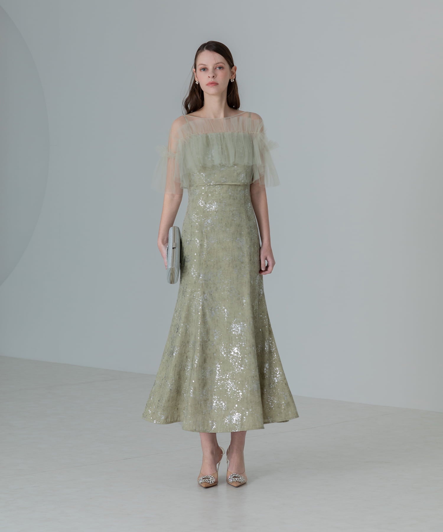 【当日発送】チュールフリルボレロペイントマーメイドワンピースドレス