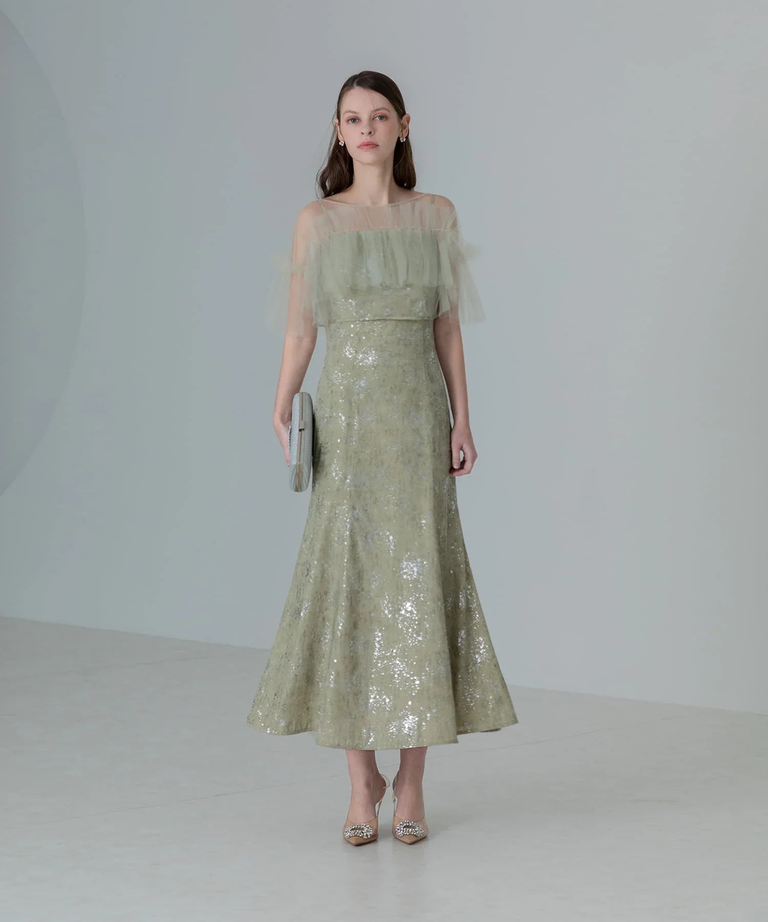 【当日発送】チュールフリルボレロペイントマーメイドワンピースドレス