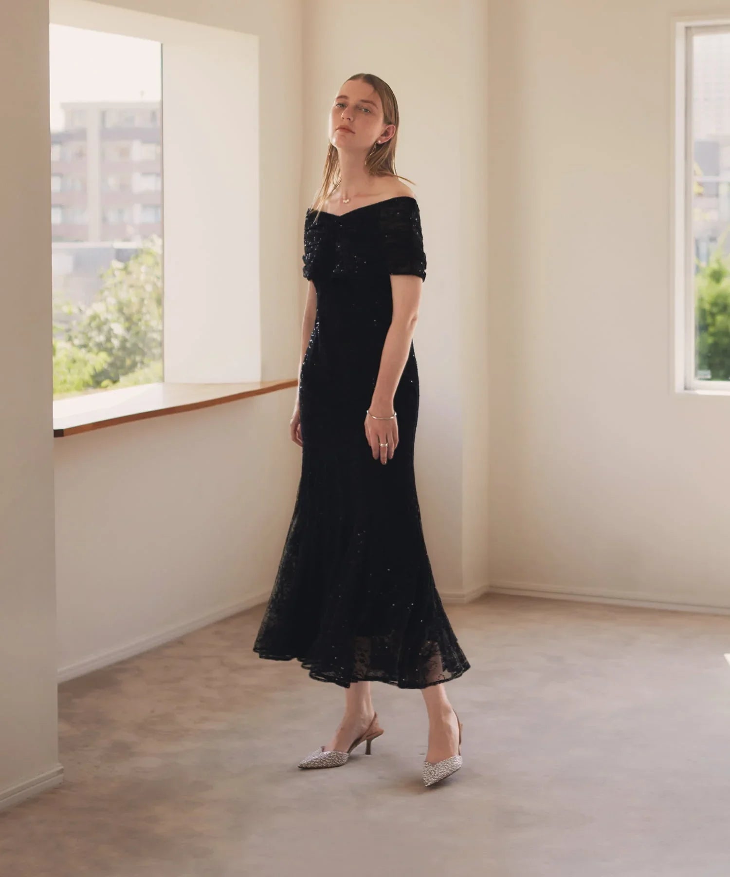 【当日発送】2WAYレース花柄オフショルダーマーメイドワンピースドレス