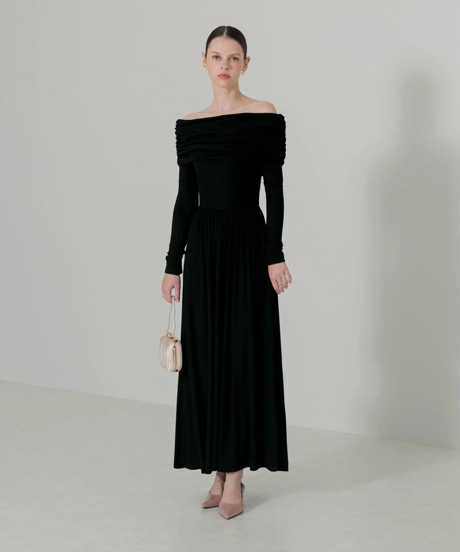 【当日発送】アームカバーオフショルダーリブニットワンピース