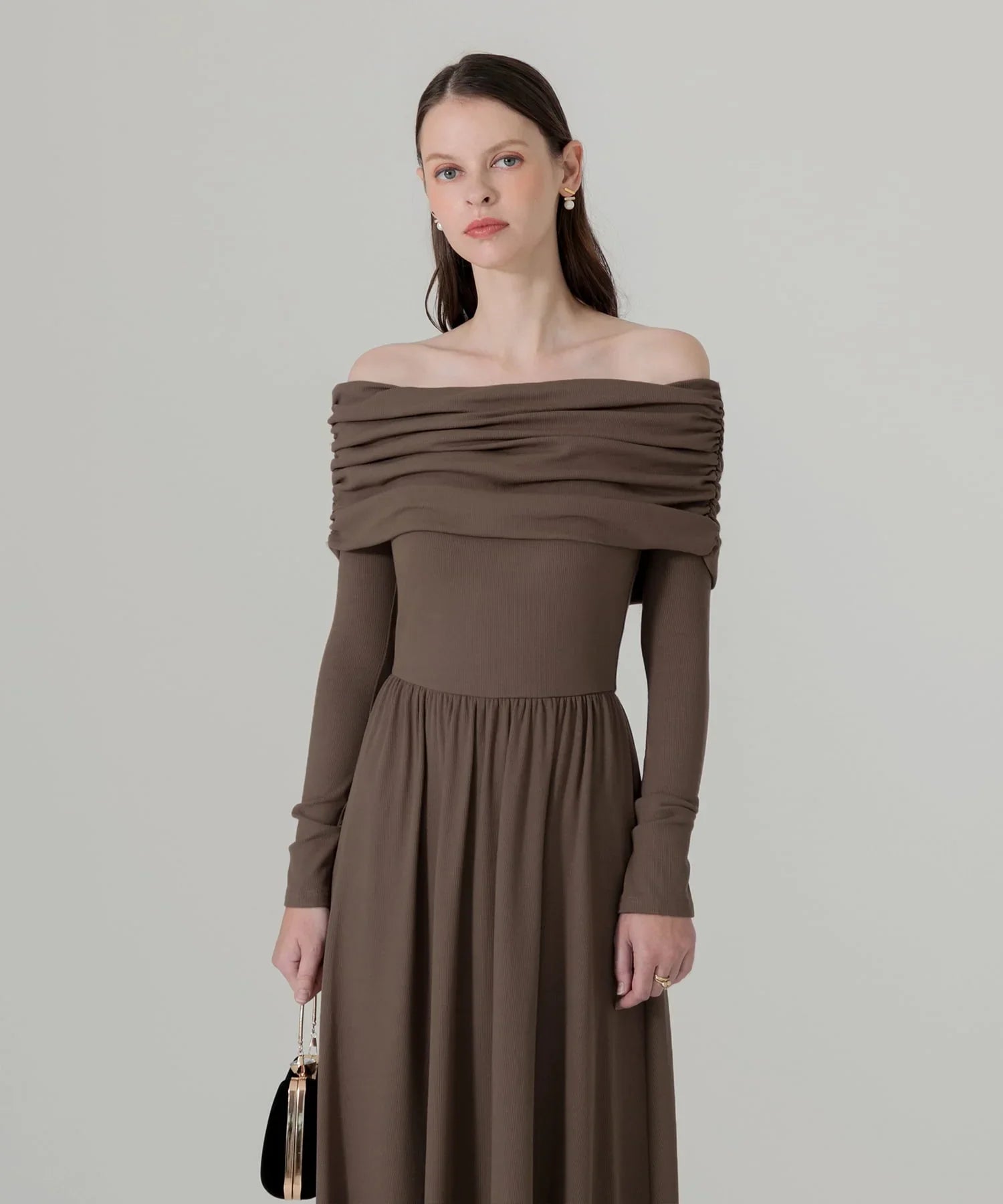 【当日発送】アームカバーオフショルダーリブニットワンピース