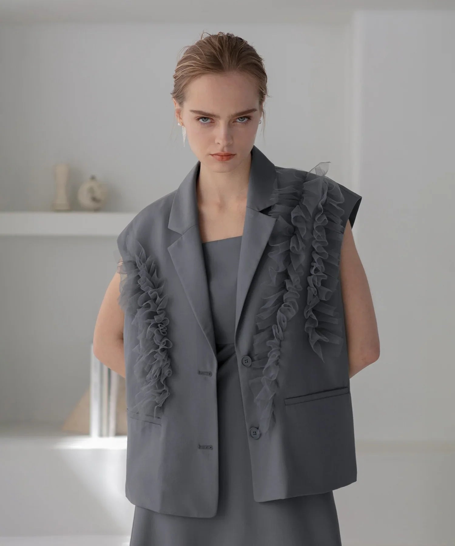 【当日発送】チュールフリルセットアップワンピースドレス