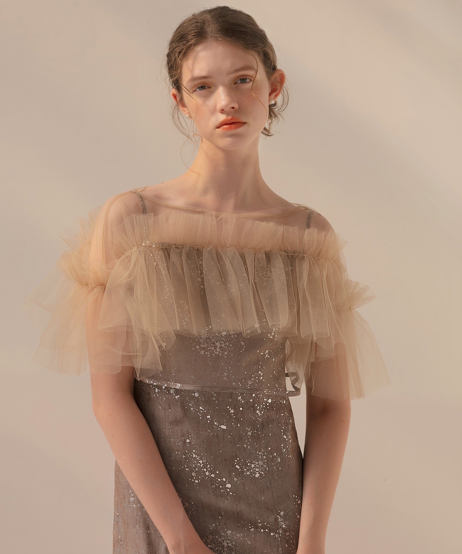 【当日発送】チュールフリルボレロペイントマーメイドワンピースドレス