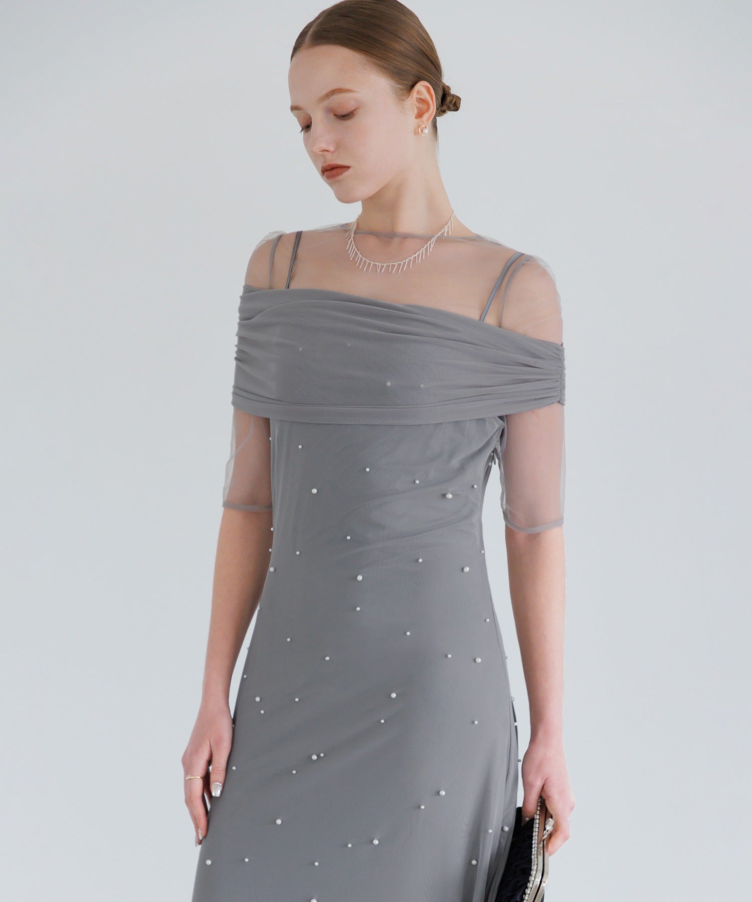 【一部当日発送】2WAYチュールトップスパールAラインワンピースドレス