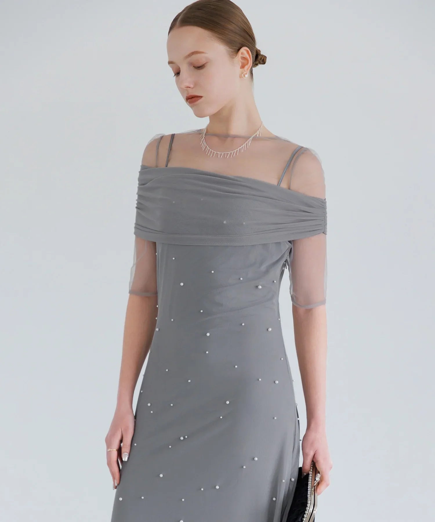 【一部当日発送】2WAYチュールトップスパールAラインワンピースドレス