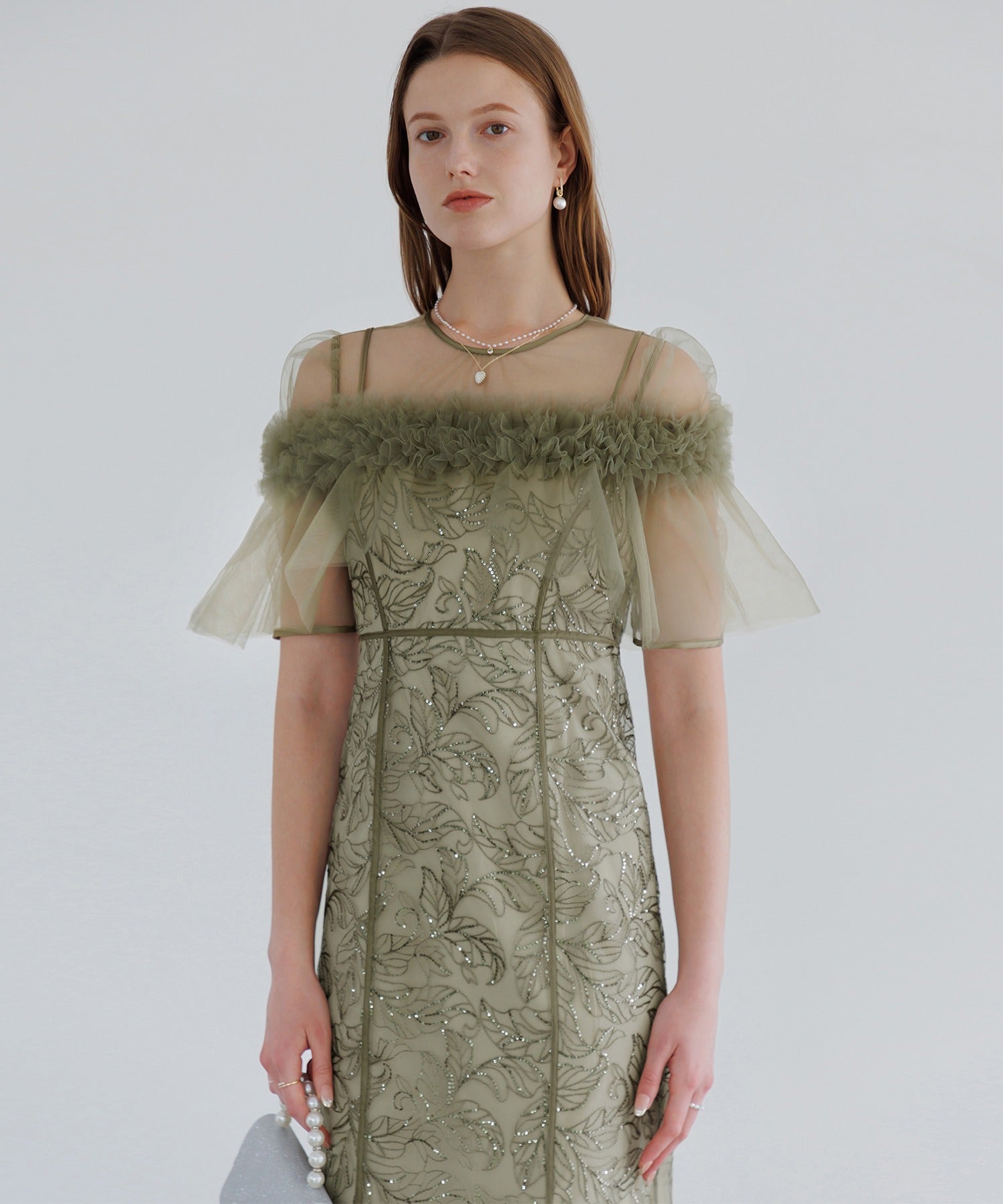 【当日発送】3WAYフラワーチュールアシンメトリーIラインワンピースドレス