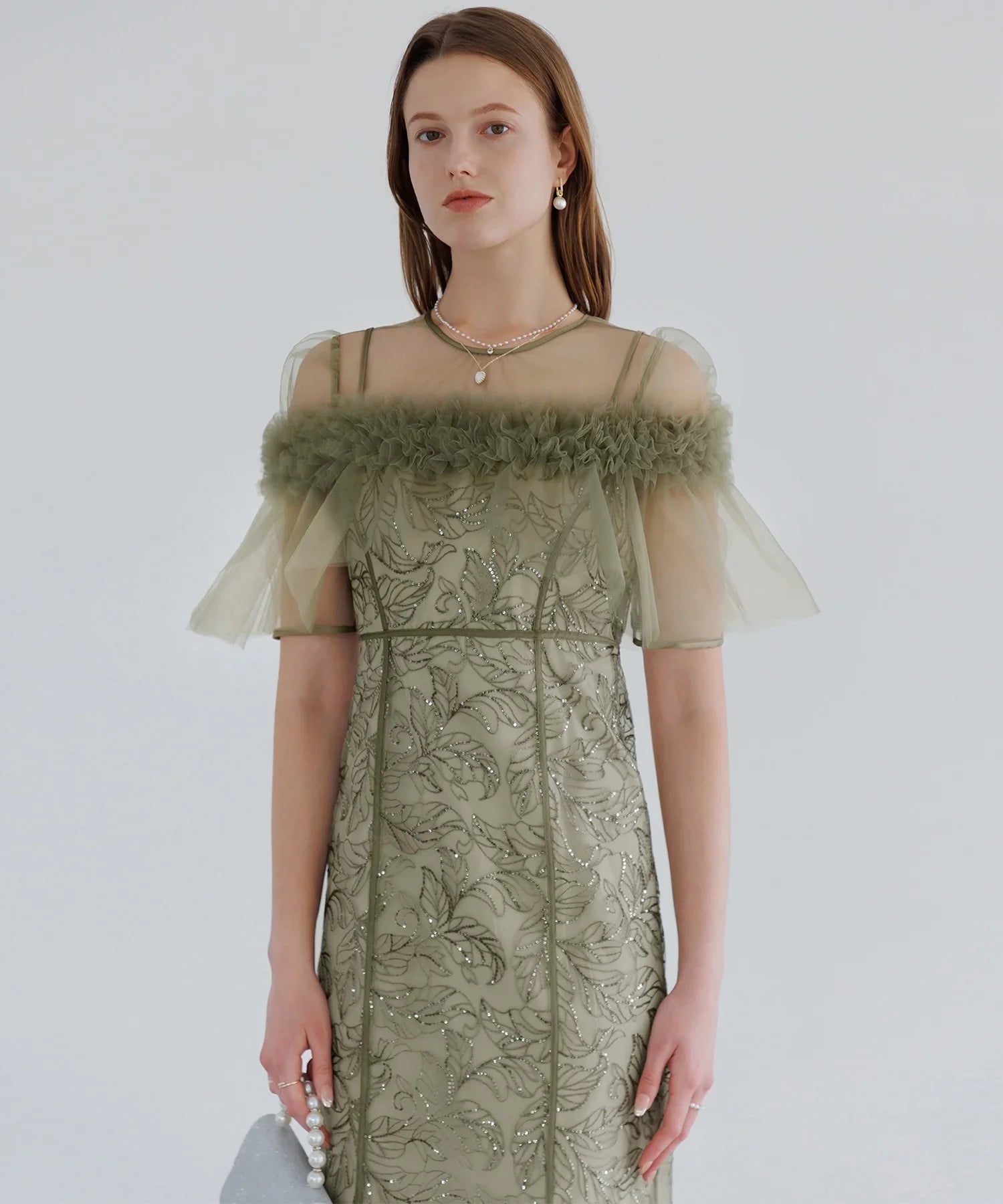 【当日発送】3WAYフラワーチュールアシンメトリーIラインワンピースドレス