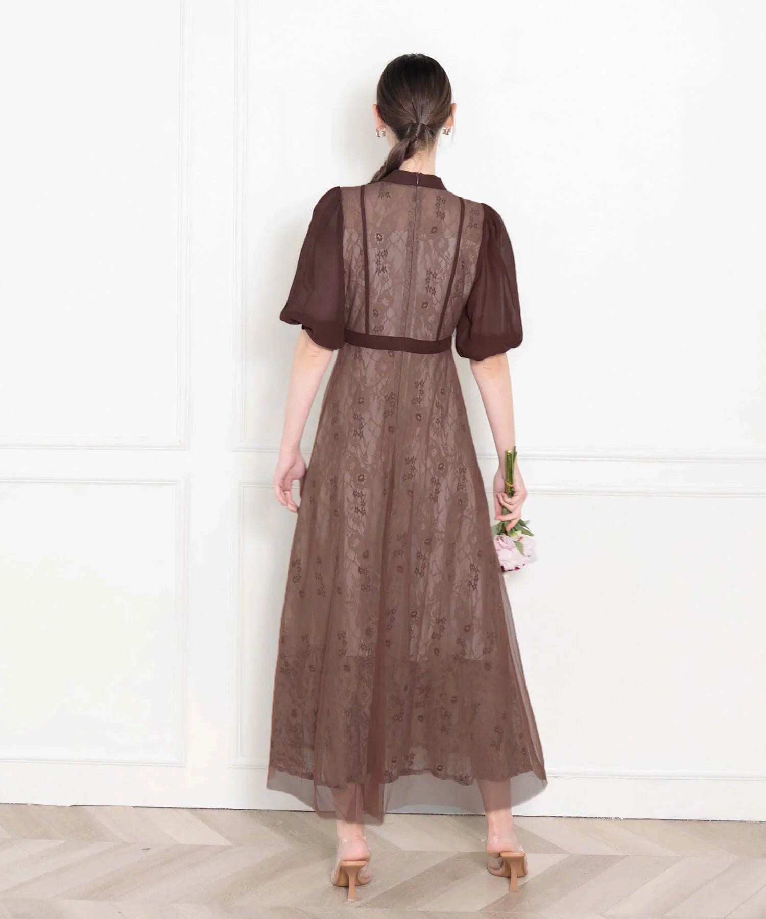 【當天出貨】高腰薄紗蕾絲A字連身裙