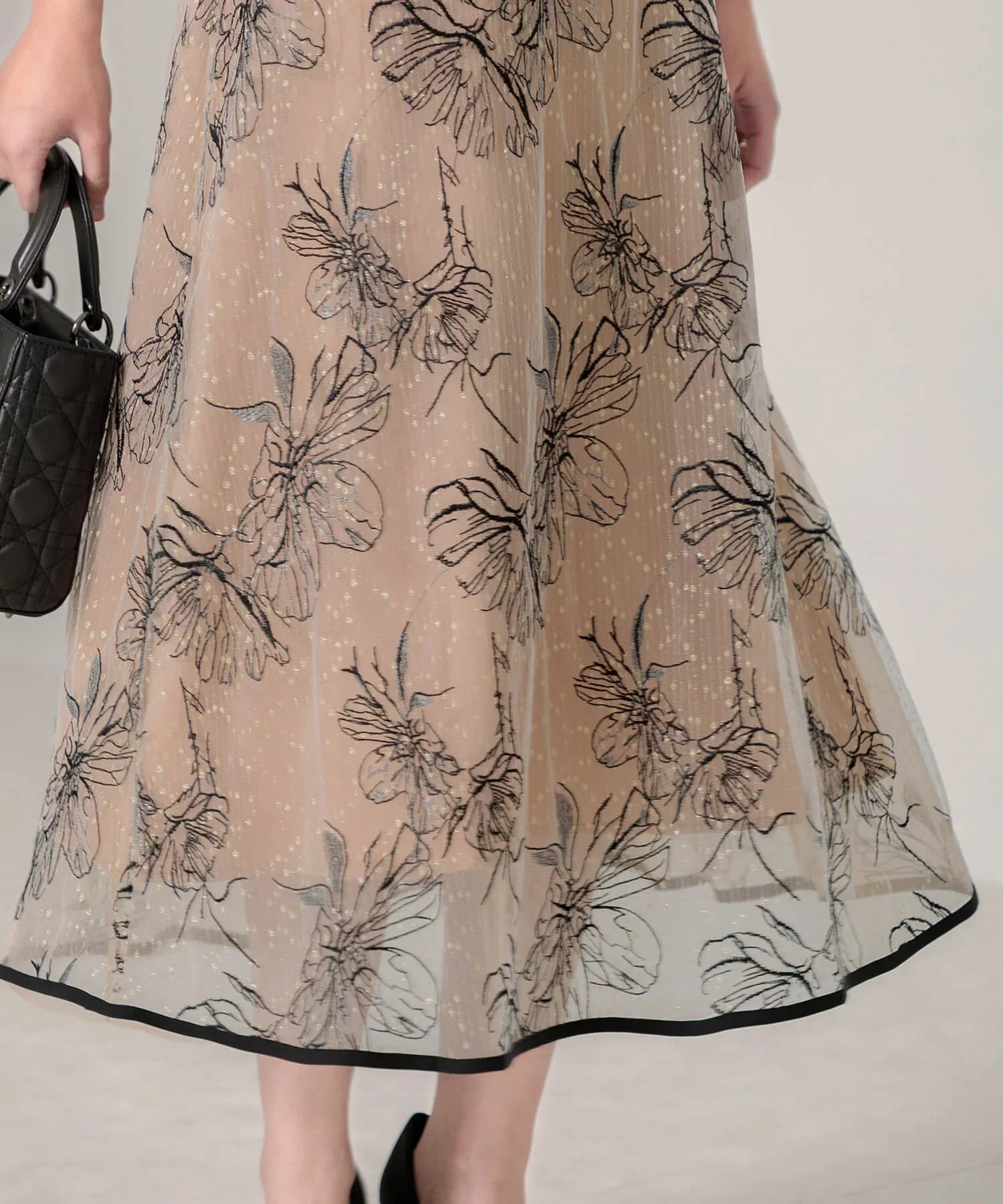 【当日発送】パイピングハイネック花柄ラメレースワンピースドレス