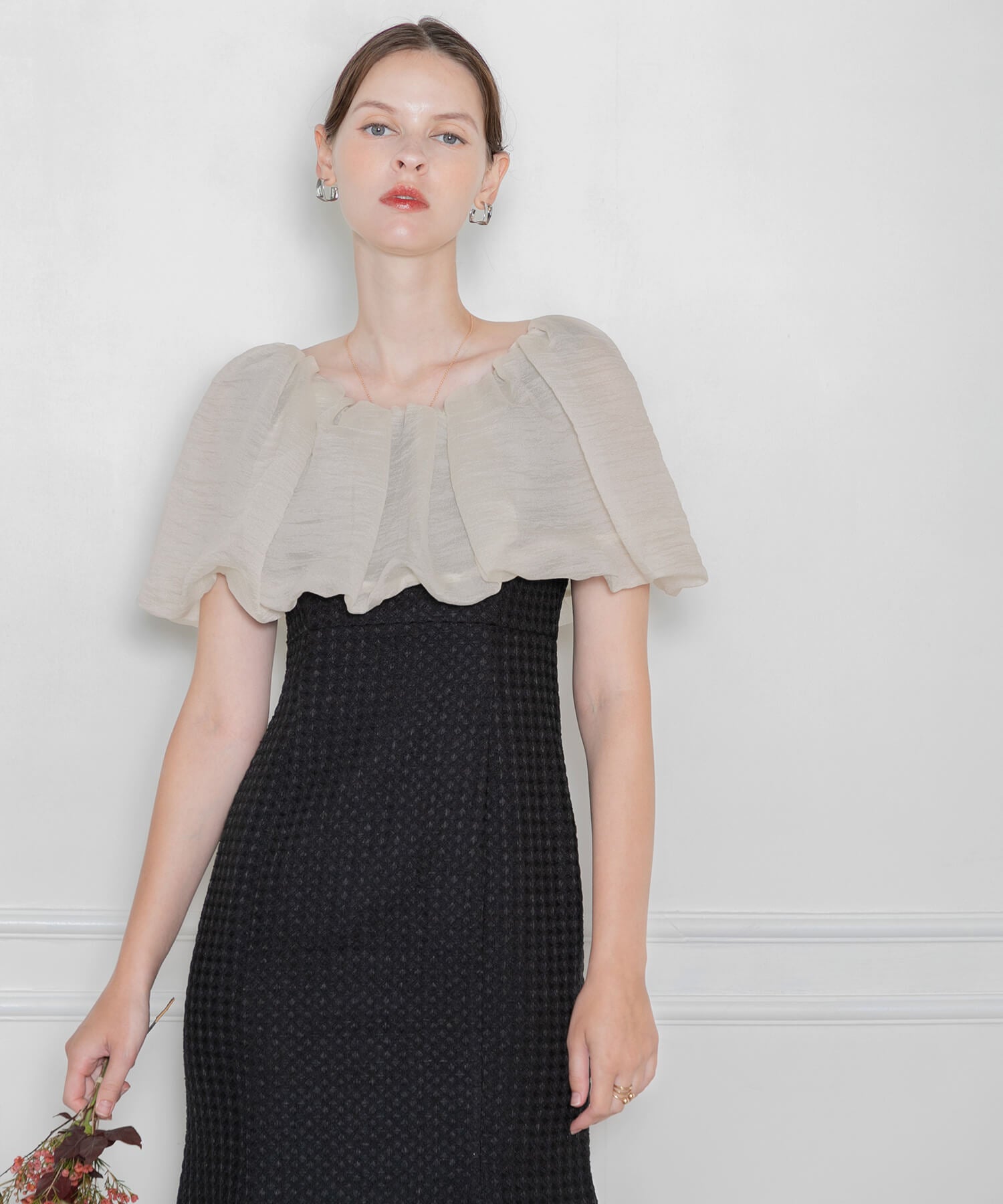 【当日発送】2WAYオフショルダーパフスリーブマーメイドワンピースドレス