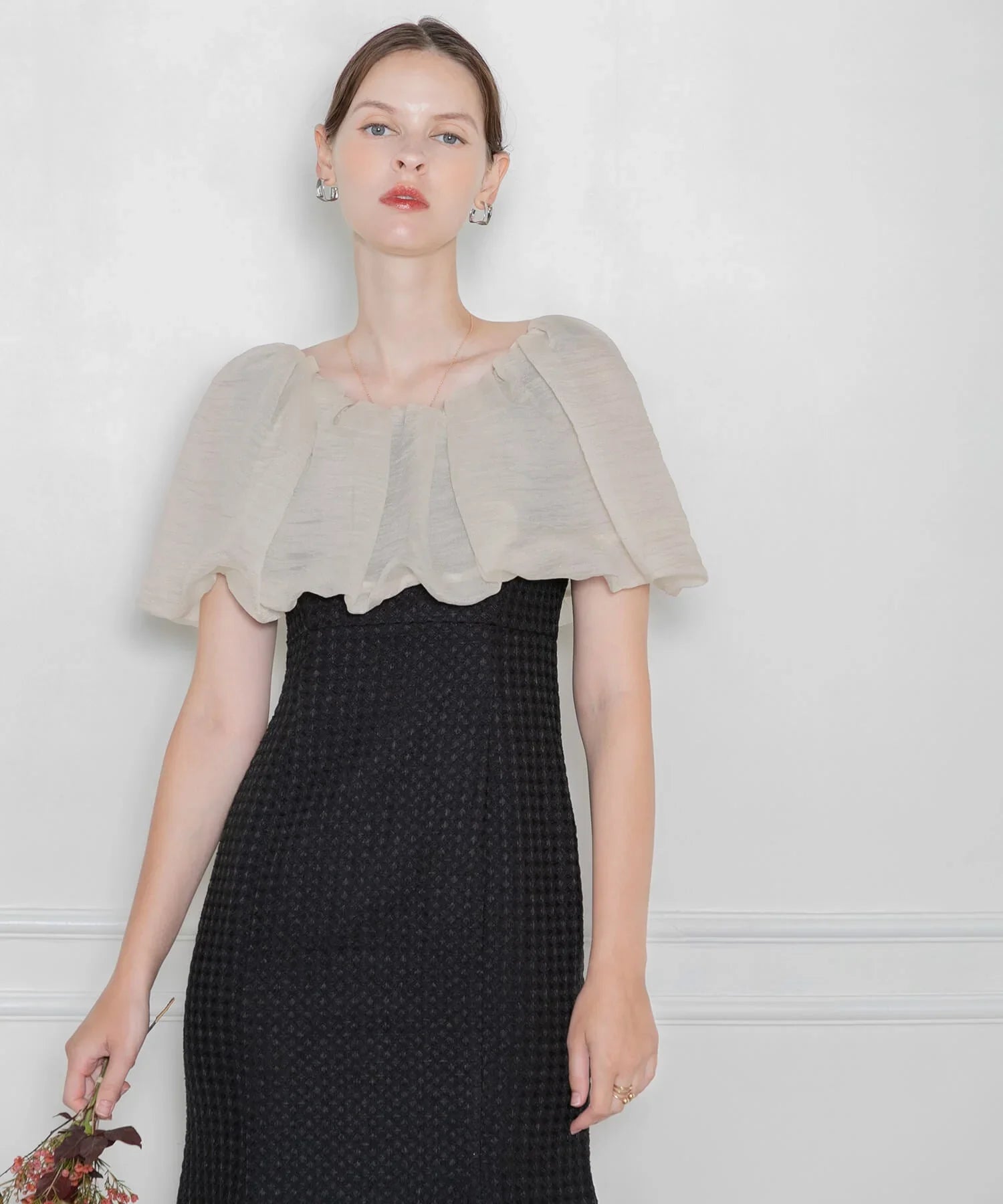 【当日発送】2WAYオフショルダーパフスリーブマーメイドワンピースドレス