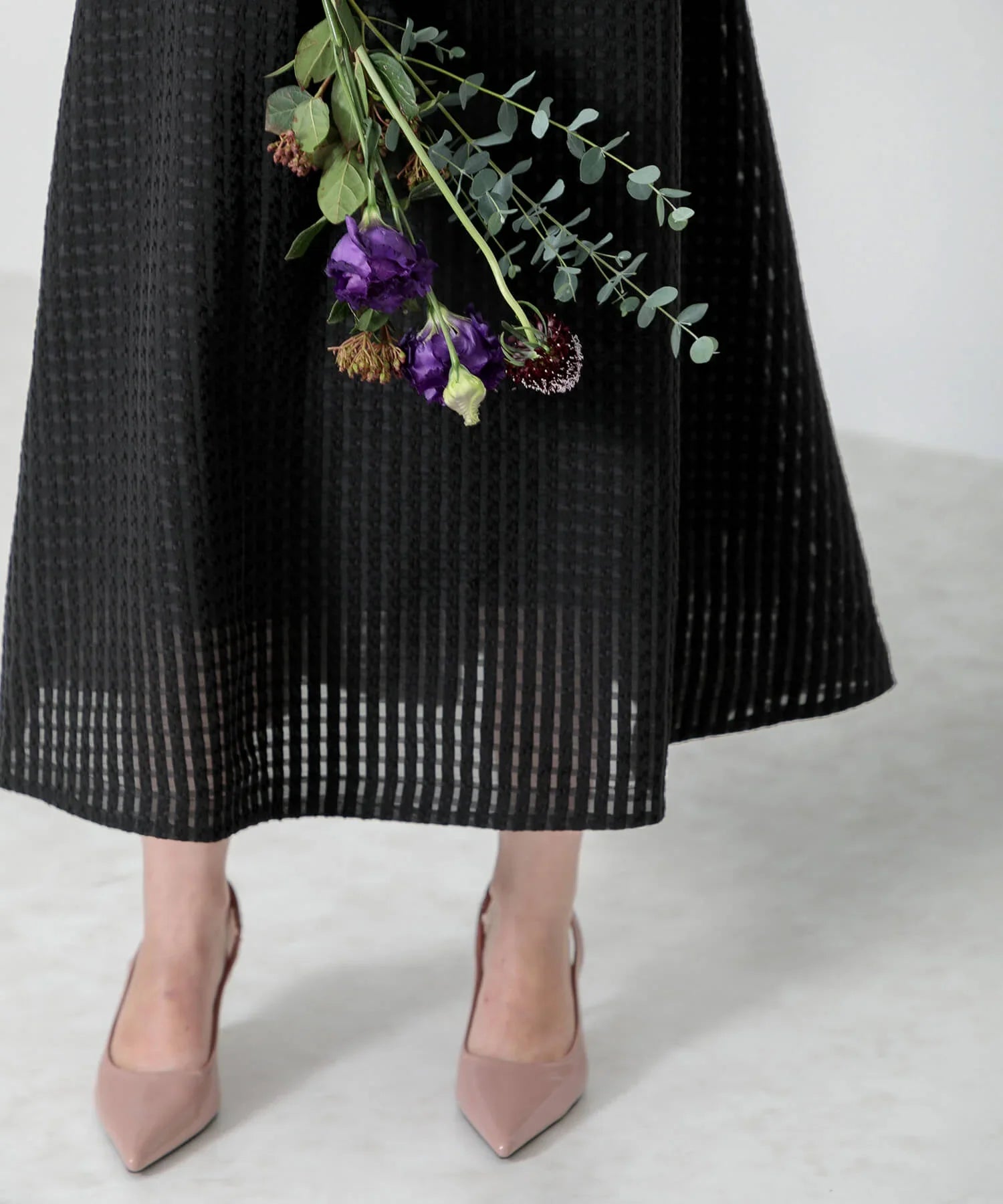 【当日発送】ビスチェ風ハイネック花柄シアーレースワッフルワンピースドレス