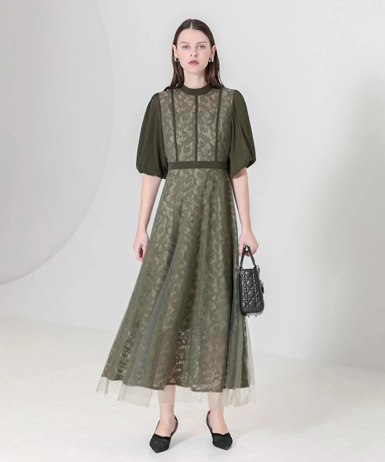 【當天出貨】高腰薄紗蕾絲A字連身裙