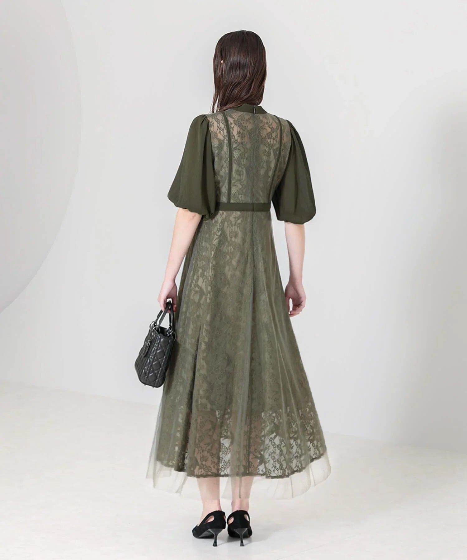 【當天出貨】高腰薄紗蕾絲A字連身裙