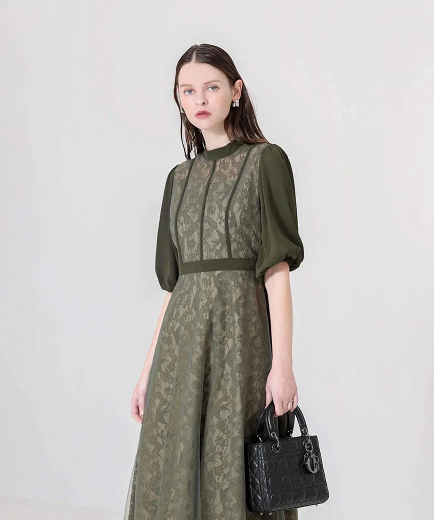 【當天出貨】高腰薄紗蕾絲A字連身裙