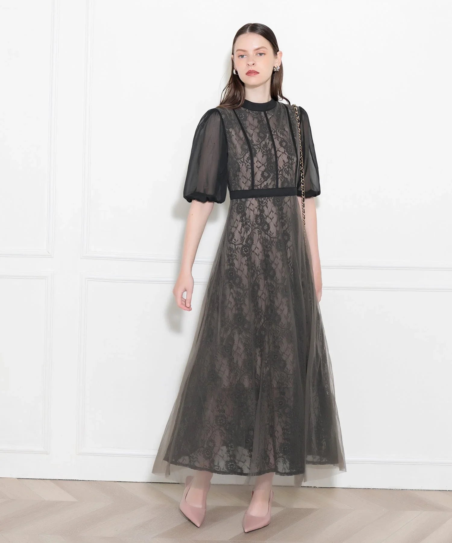 【予約販売】LEJA-美脚効果ハイウエストチュールレース切り替えドレス結婚式(TV紹介アイテム) パーティードレス - LEJA