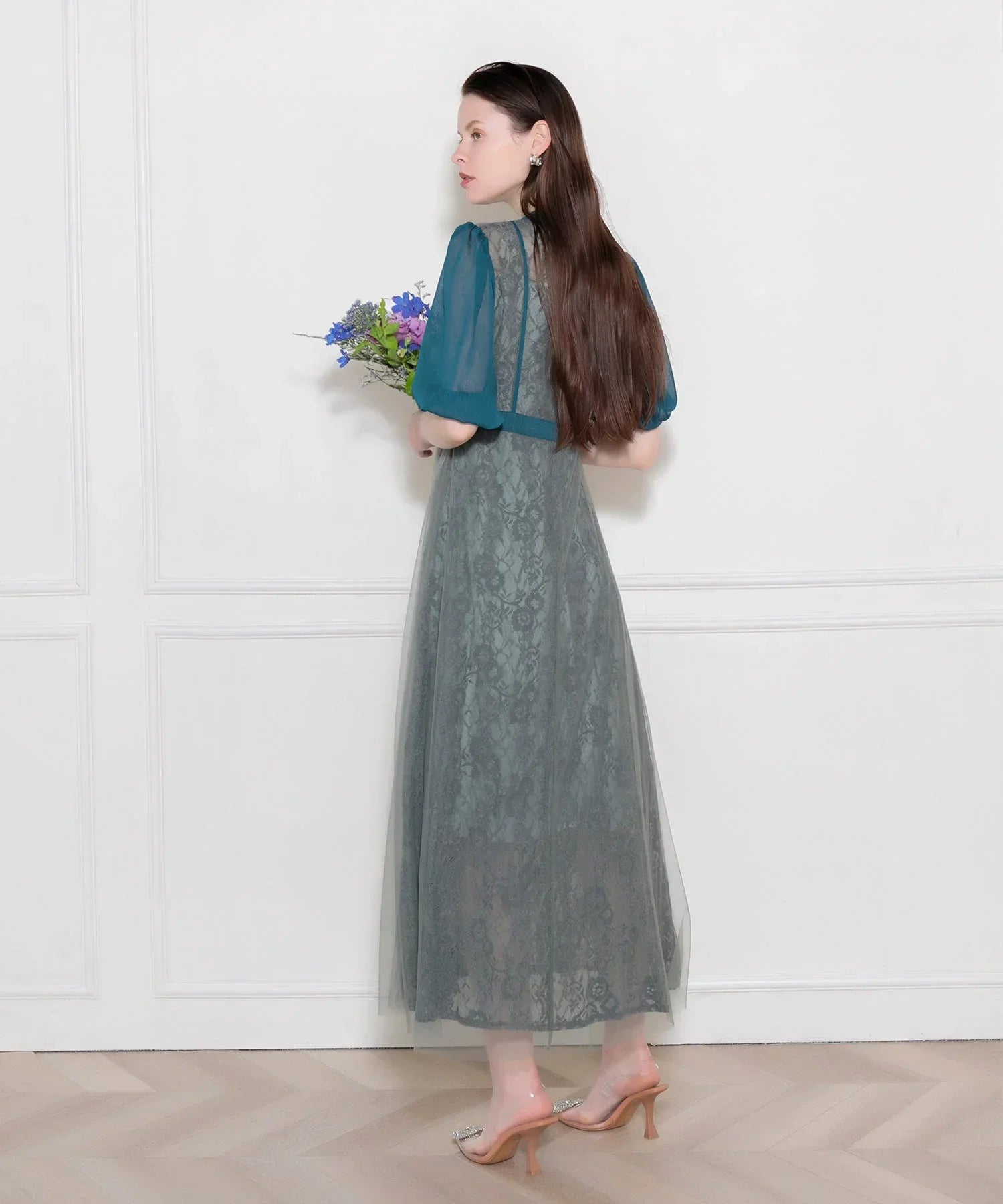 【予約販売】LEJA-美脚効果ハイウエストチュールレース切り替えドレス結婚式(TV紹介アイテム) パーティードレス - LEJA