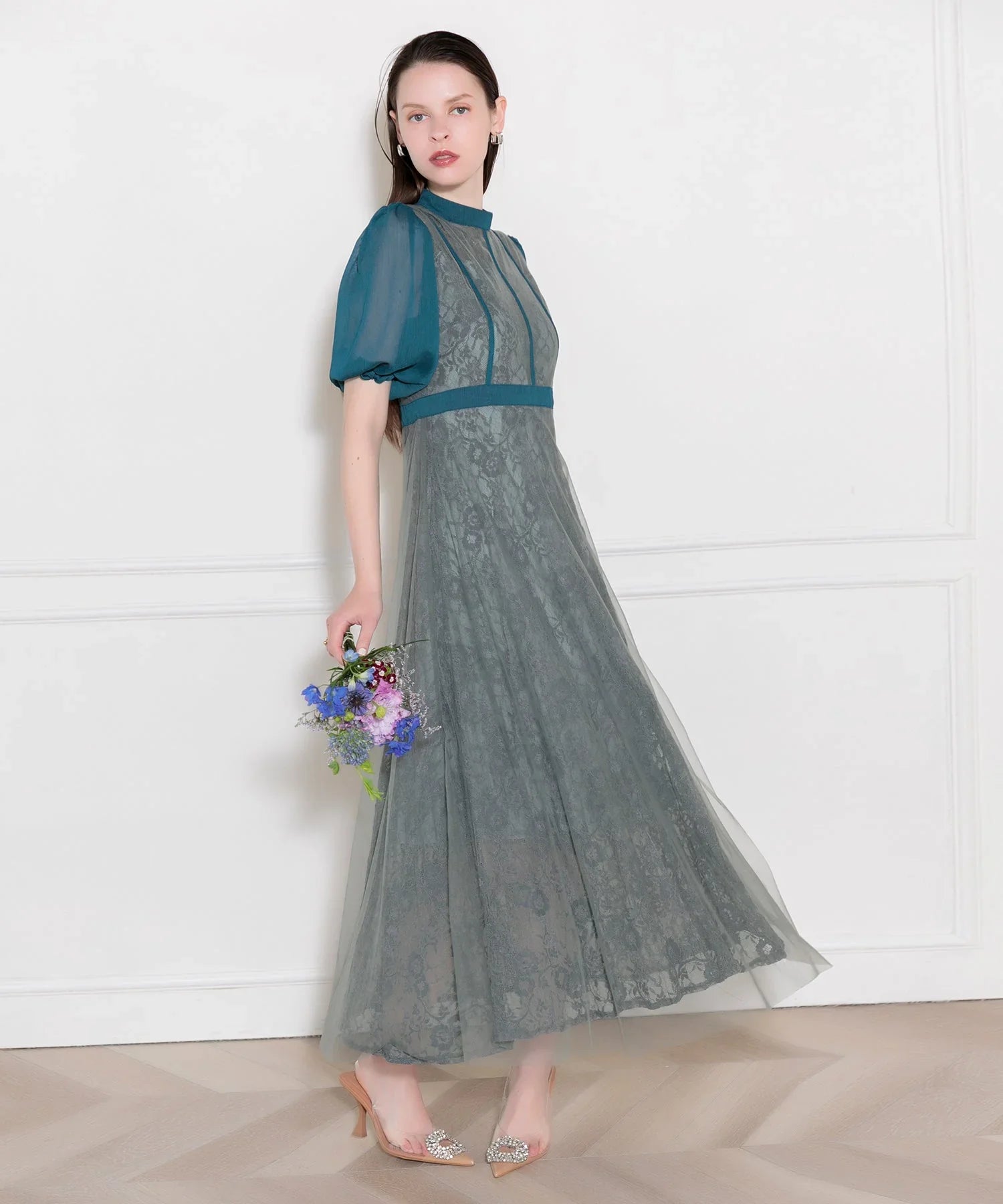 【予約販売】LEJA-美脚効果ハイウエストチュールレース切り替えドレス結婚式(TV紹介アイテム) パーティードレス - LEJA