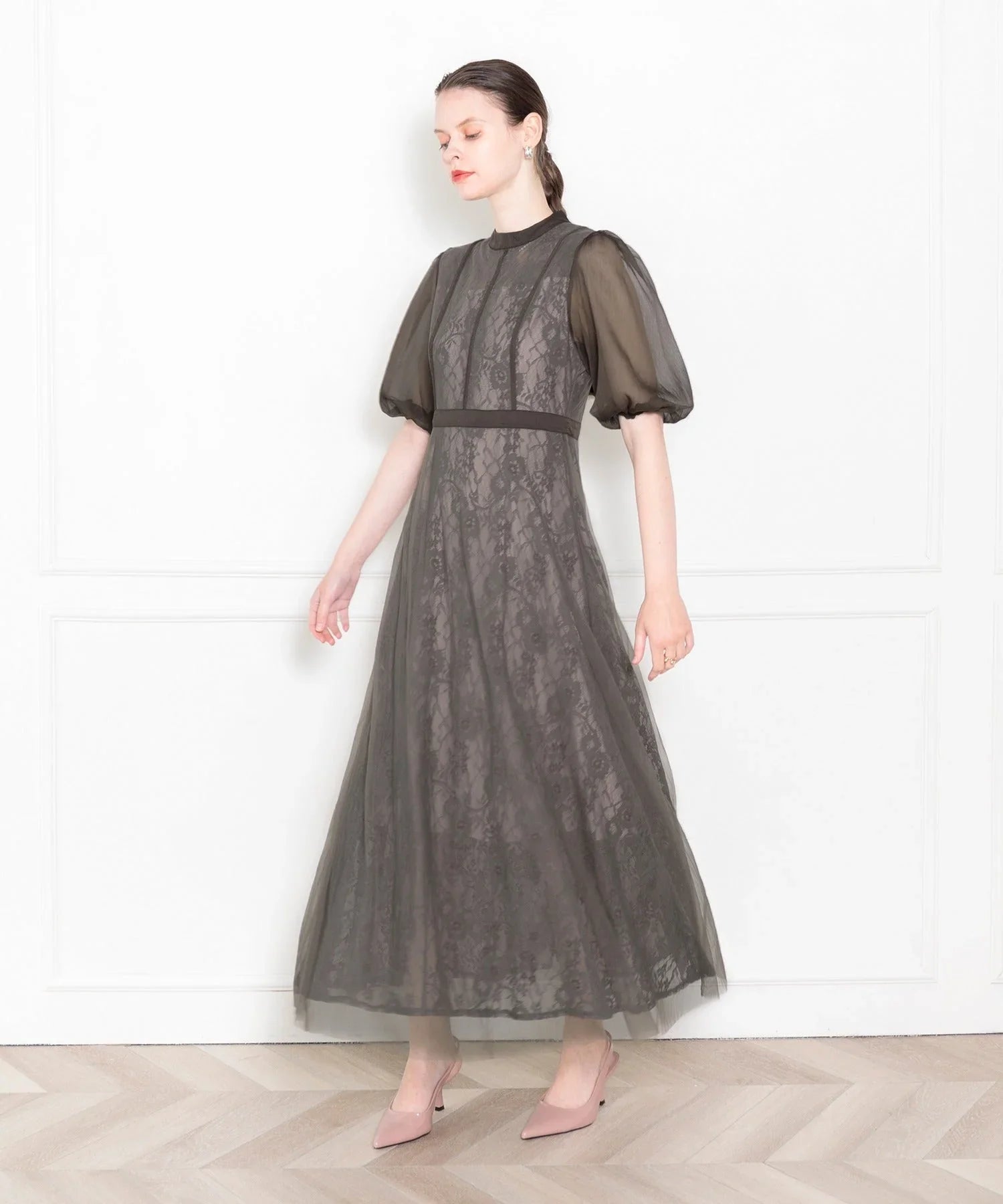 【予約販売】LEJA-美脚効果ハイウエストチュールレース切り替えドレス結婚式(TV紹介アイテム) パーティードレス - LEJA