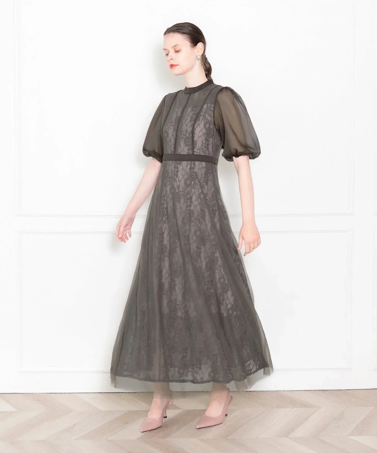 【予約販売】LEJA-美脚効果ハイウエストチュールレース切り替えドレス結婚式(TV紹介アイテム) パーティードレス - LEJA