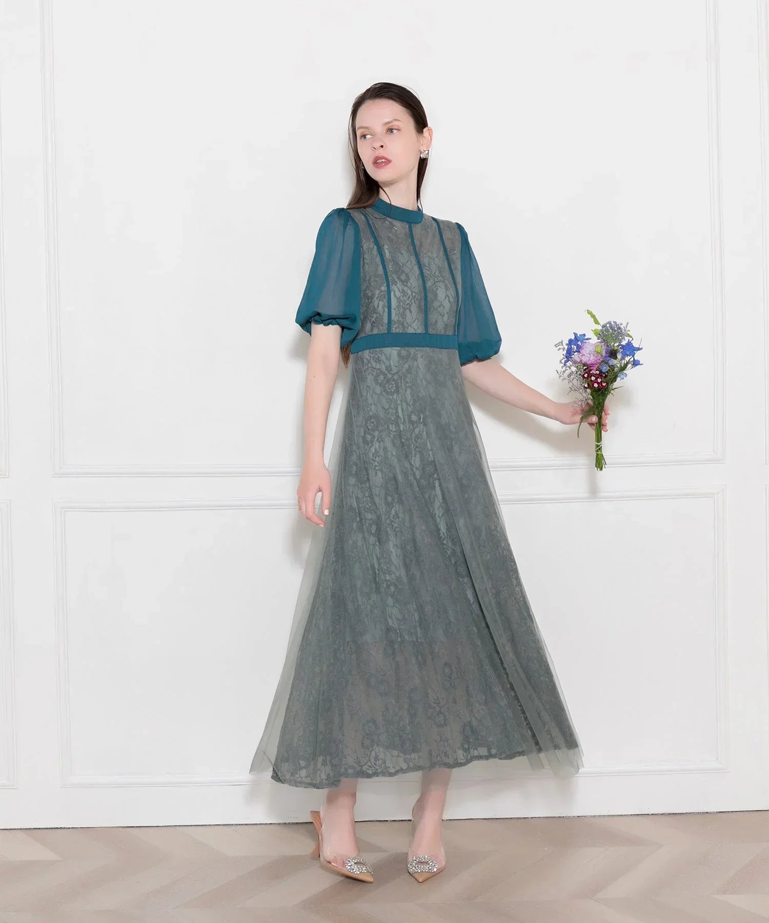 【予約販売】LEJA-美脚効果ハイウエストチュールレース切り替えドレス結婚式(TV紹介アイテム) パーティードレス - LEJA