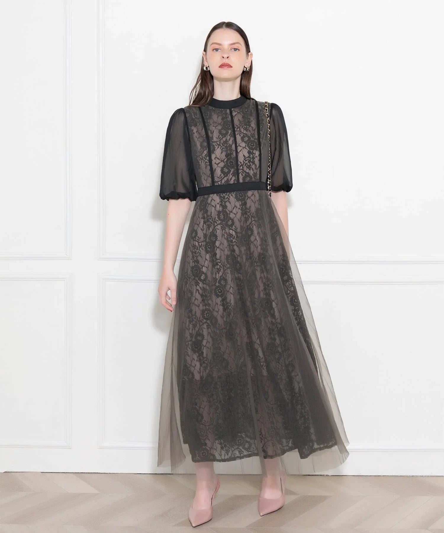 【予約販売】LEJA-美脚効果ハイウエストチュールレース切り替えドレス結婚式(TV紹介アイテム) パーティードレス - LEJA