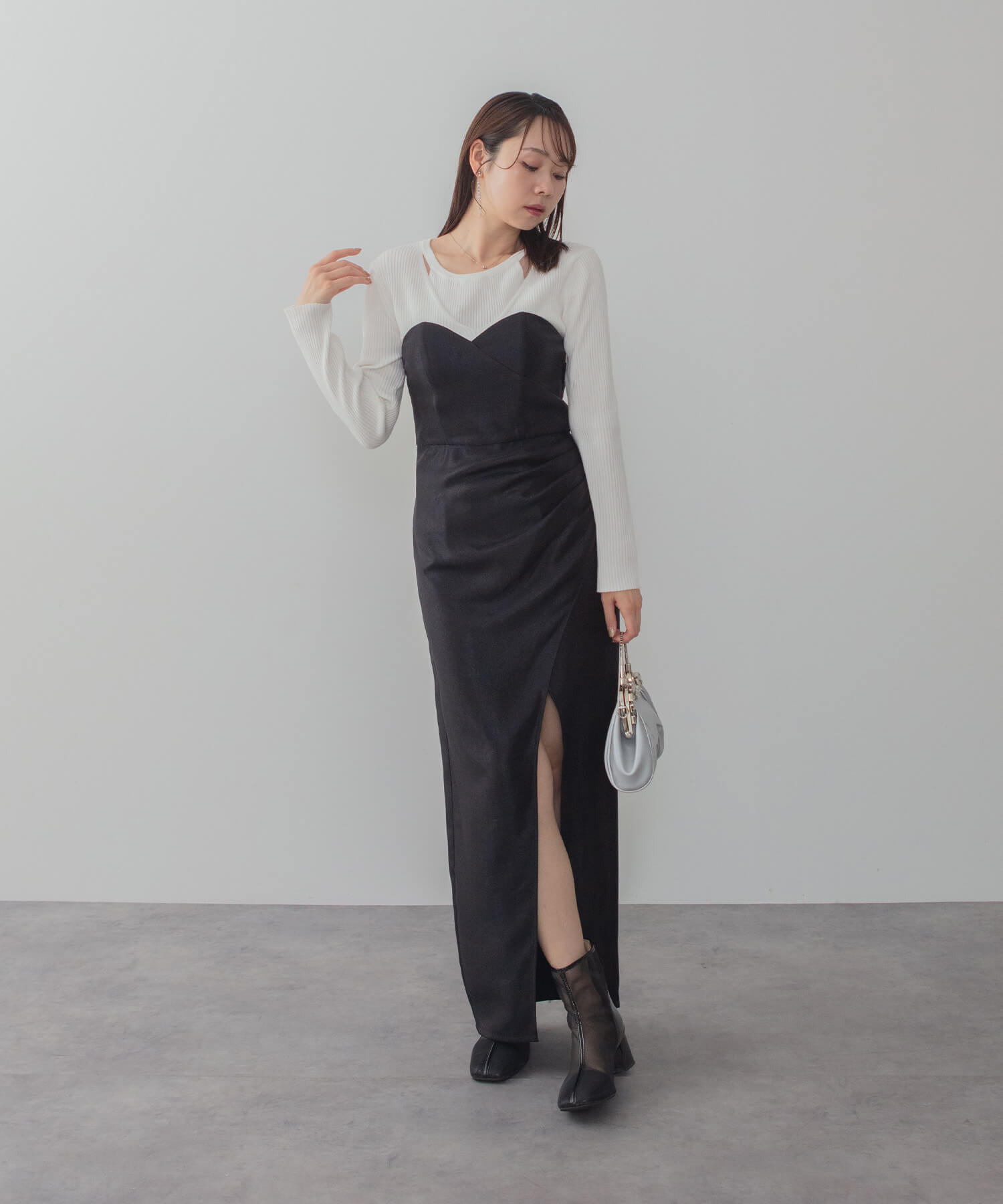 【LEJA LUXE】2WAYフラワーオフショルダースリットドレス