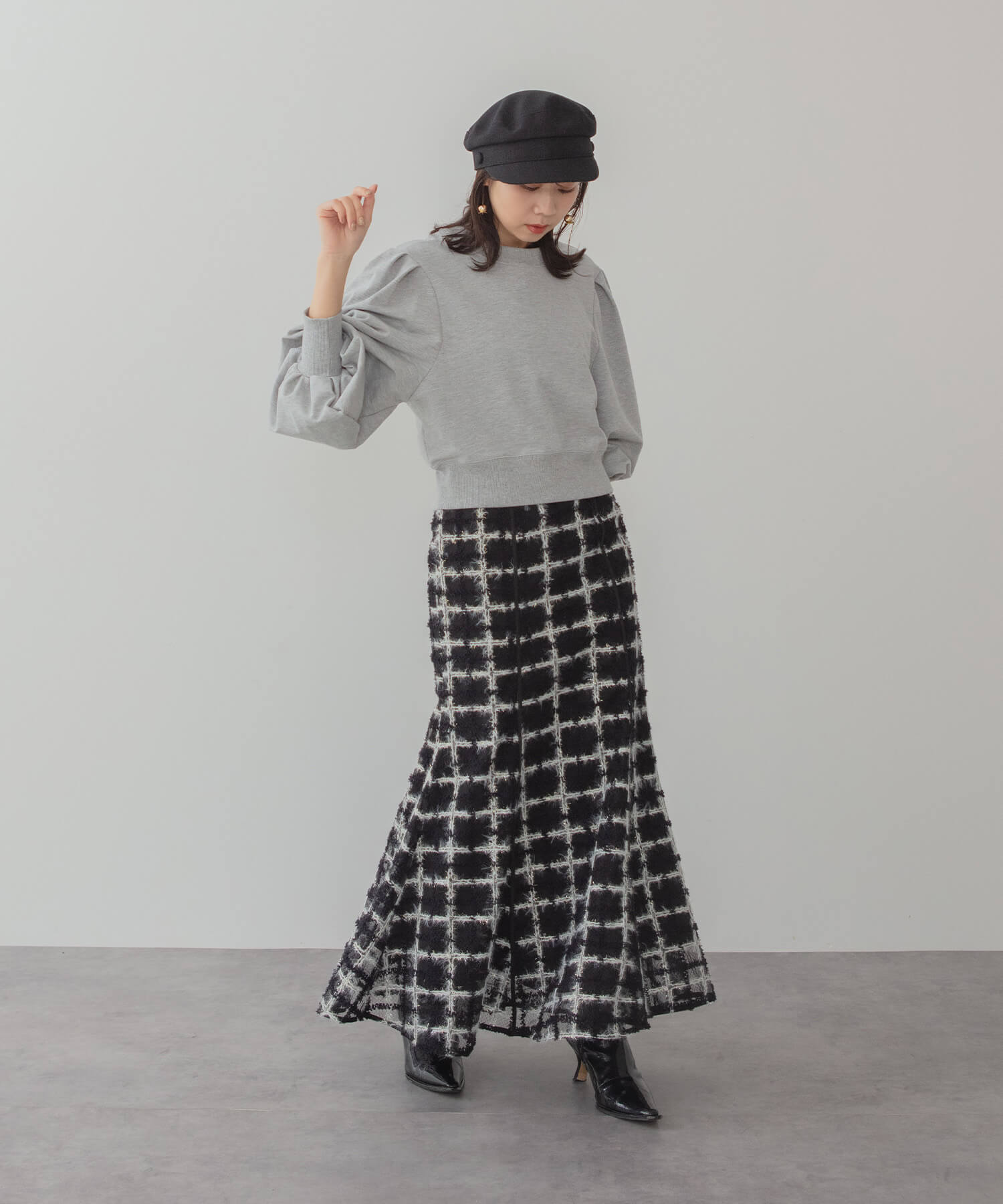 【当日発送】ラメシャギーツイードチェックフリルマーメイドワンピースドレス